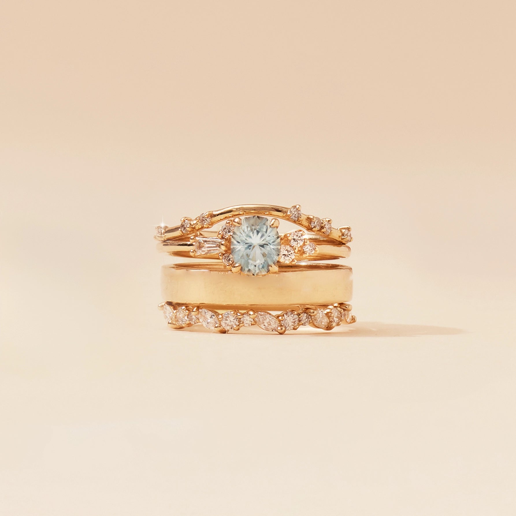 Kindred Path One of a Kind 14K Yellow Gold Ring with Nearly Colorless Sapphire - Elegant Jewelry for Weddings, Anniversaries & Special Occasions