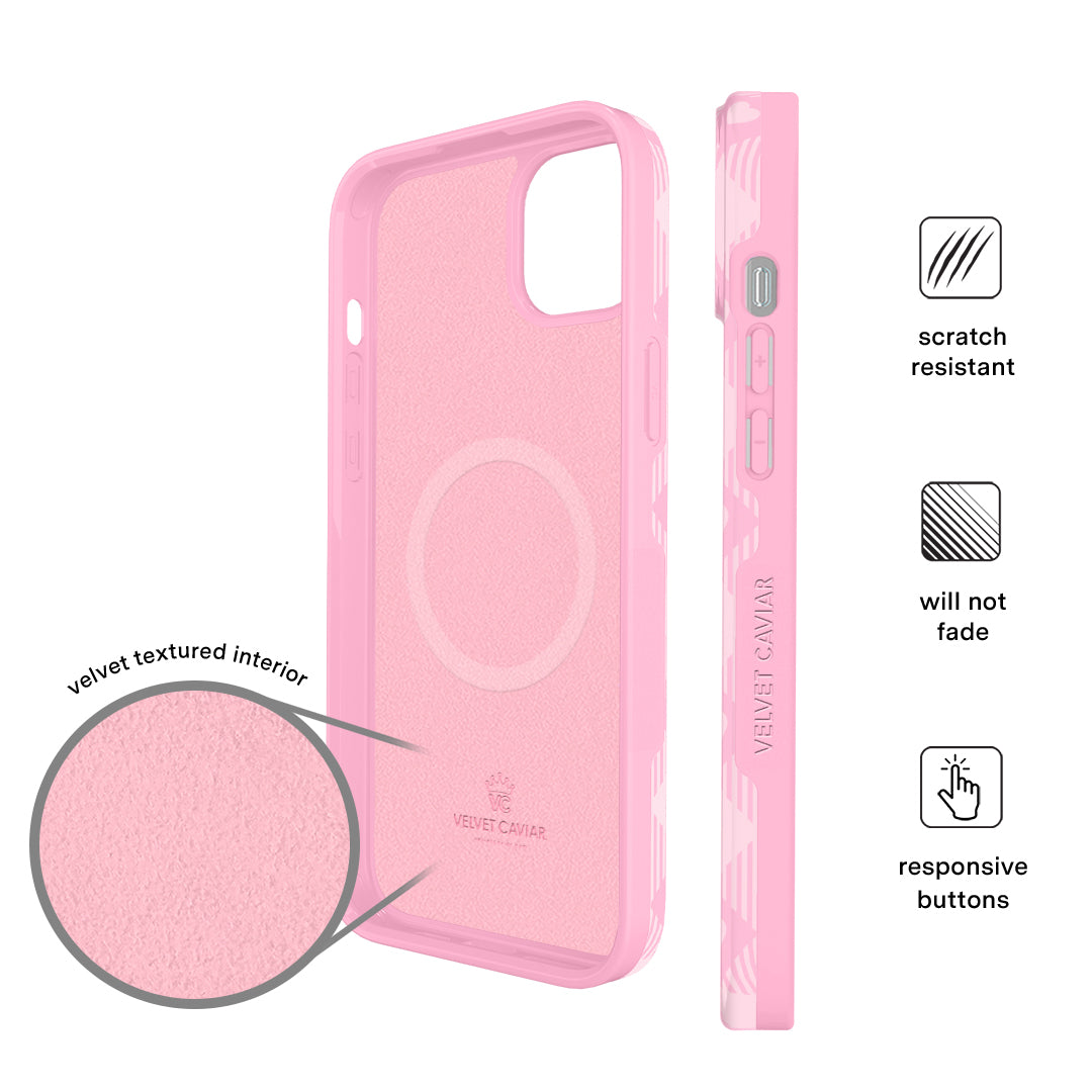 Pink Gingham iPhone Case for iPhone 13/14/15 - Cute Floral Pattern Protective Phone Cover - Perfect for Women, Girls, Teens - Great for Everyday Use, Work, School & Travel