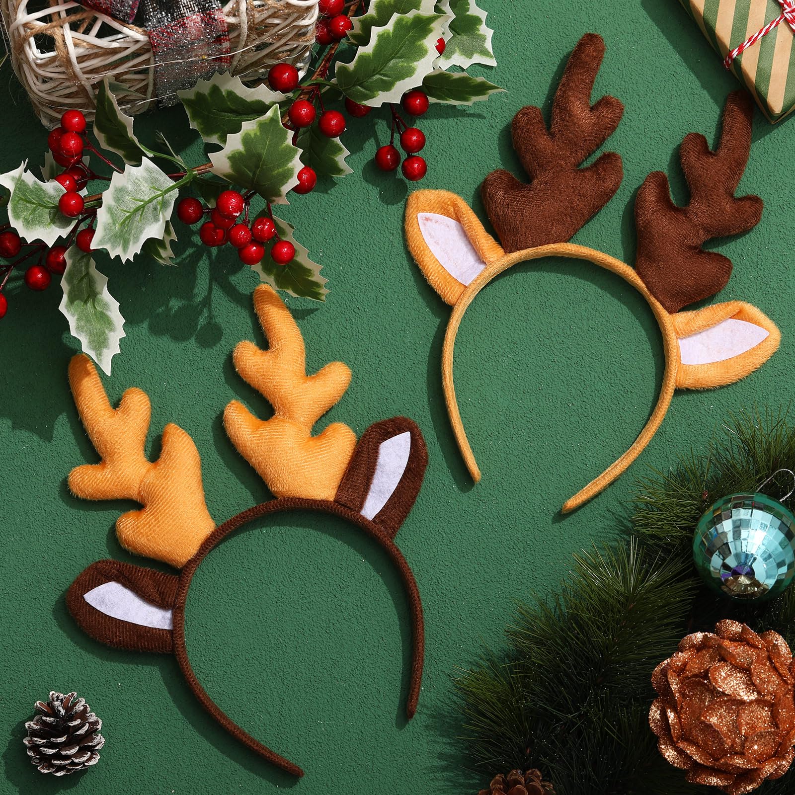Bememo 2-Pack Christmas Reindeer Antler Headbands for Women - Festive Holiday Party Hair Accessories for Christmas Costumes, Photo Props & Ugly Sweater Parties