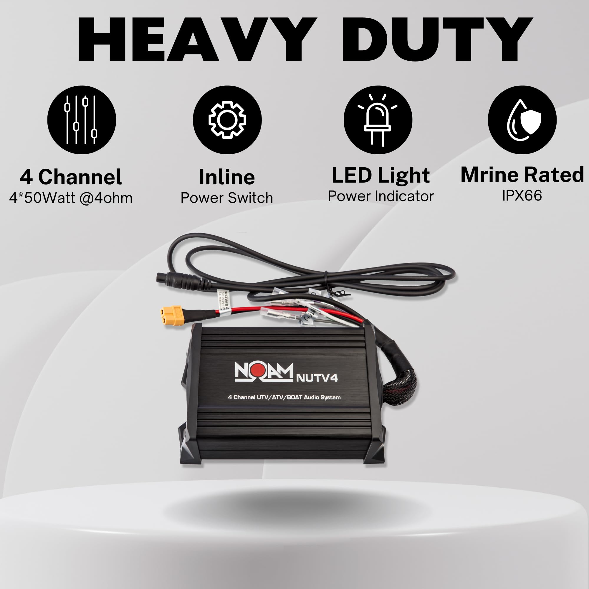 NOAM NUTV4 Quad - 4 Channel Waterproof Marine Bluetooth Speaker System for ATV, UTV, Golf Cart & Boats - High Power Outdoor Audio for Off-Road Adventures, Beach Parties & Watersports