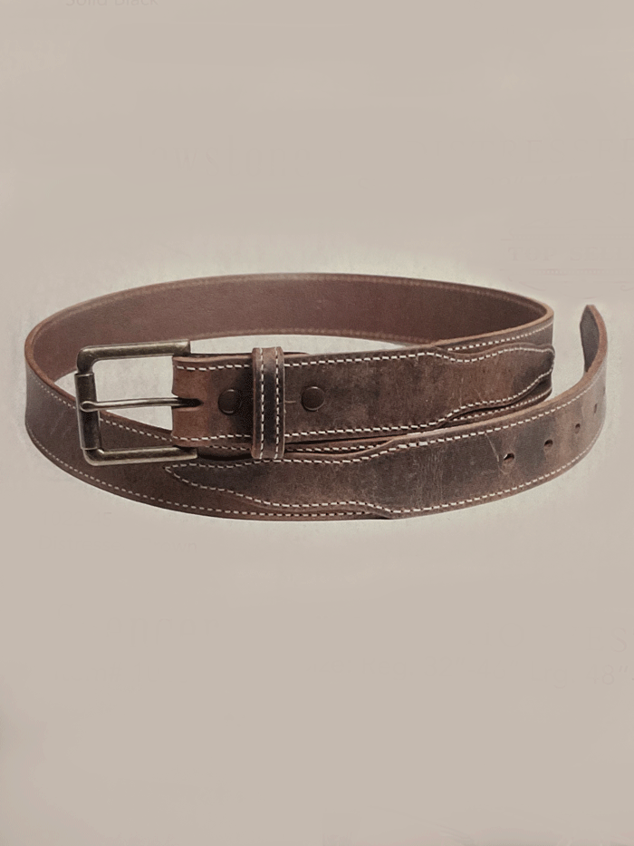 Genuine Yellowstone Leather Belt for Men - Distressed Brown with Scallop Edge Design - Durable Western Style Belt for Cowboy Boots, Jeans & Outdoor Adventures