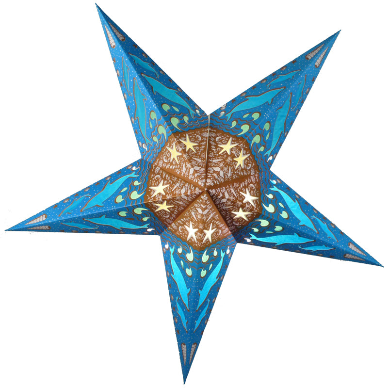 24 Pack Blue Dolphin Paper Star Lanterns - Hanging Wedding & Party Decorations for Indoor/Outdoor Events, Baby Showers, Birthday Parties & Home Decor