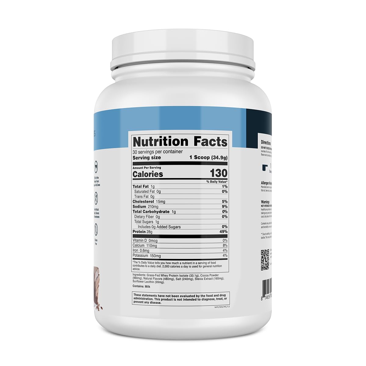 Transparent Labs Grass-Fed Whey Protein Isolate Powder - 28g Protein per Serving, 9 Essential Amino Acids, Gluten Free, Naturally Flavored Milk Chocolate (30 Servings) - Ideal for Post-Workout Recovery, Muscle Building & Healthy Lifestyle
