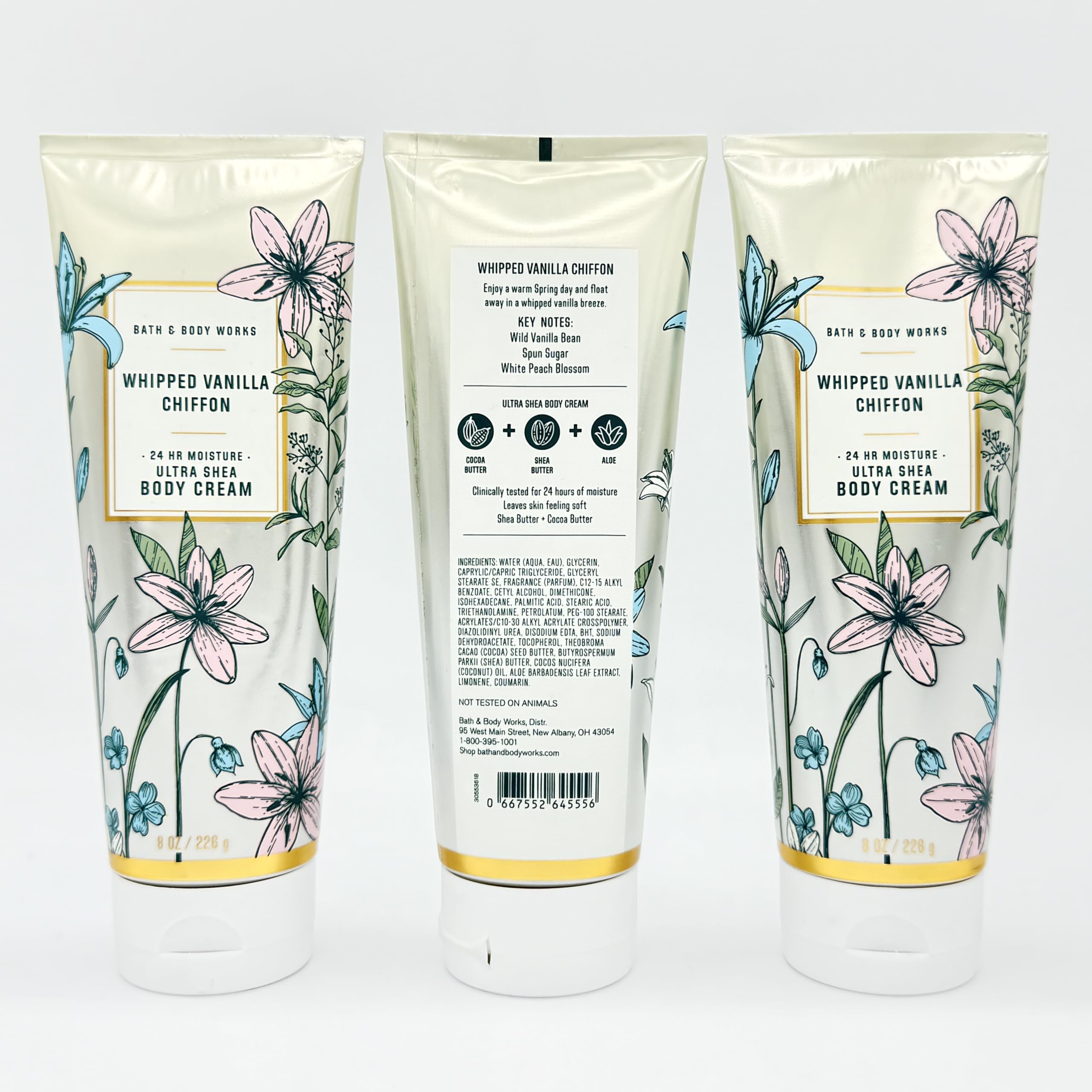 Whipped Vanilla Chiffon 3-Piece Bath Gift Set | Ultra Moisturizing Shea Body Cream (8oz x 3) for Dry Skin Care - Perfect for Spa Day, Self Care Routine & Luxury Gifts