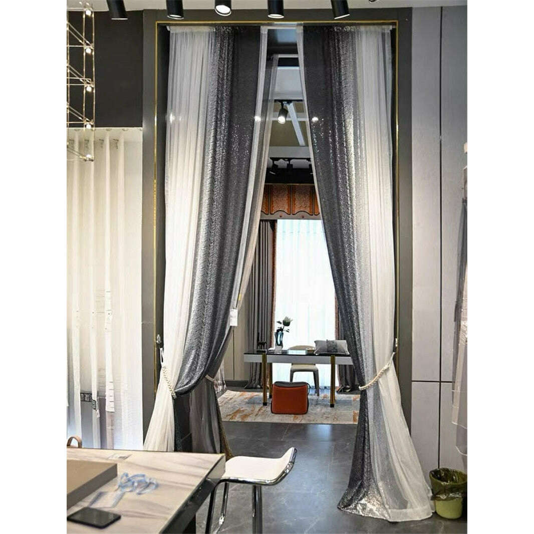 Annapolis Sequin Sheer Curtains - Gray & White Window Drapes for Living Room, Bedroom & Party Decor