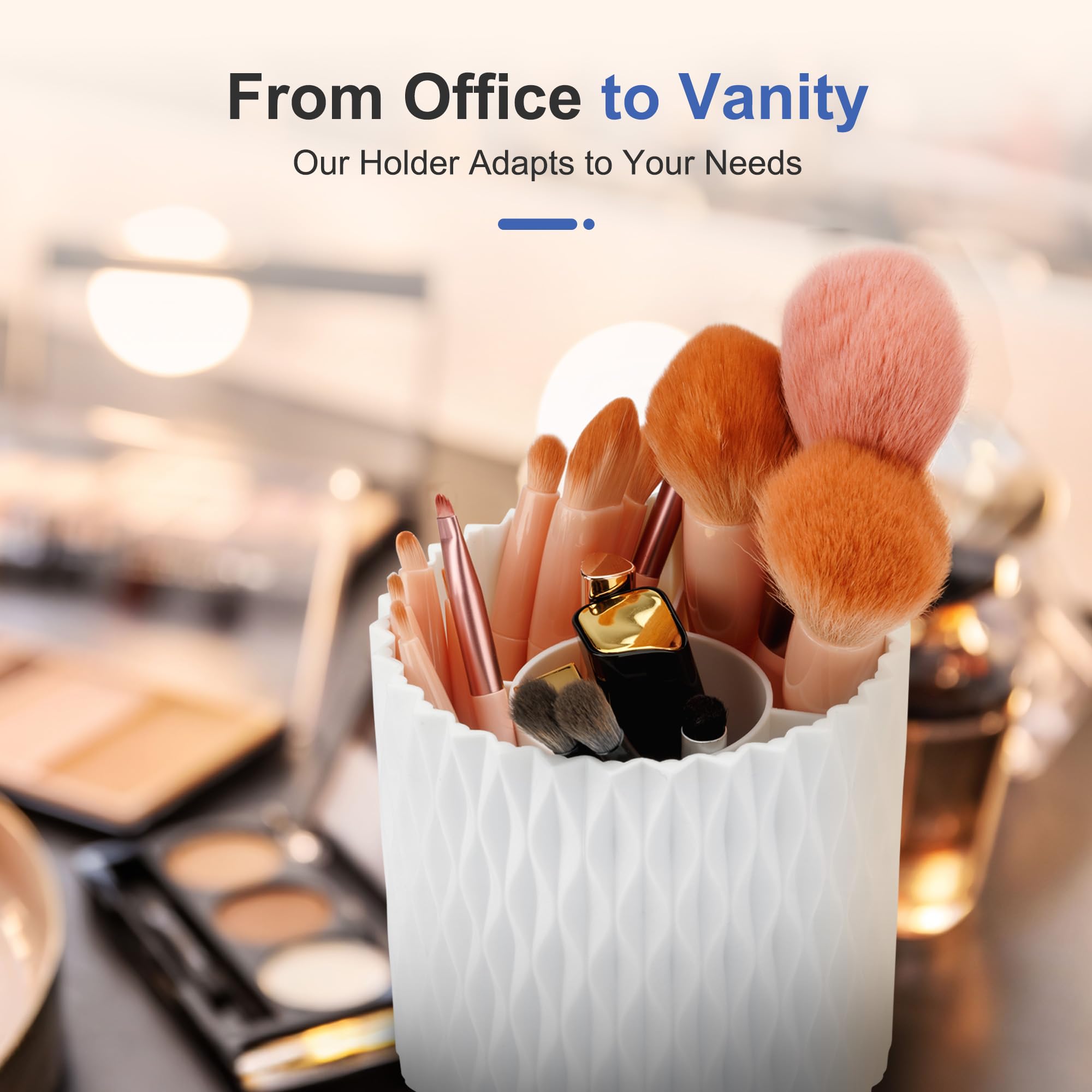 360° Rotating 5-Slot Pen Holder for Desk - White Office & School Pencil Organizer - Perfect for Work, Study, Dorm Room & Vanity Desk Accessories