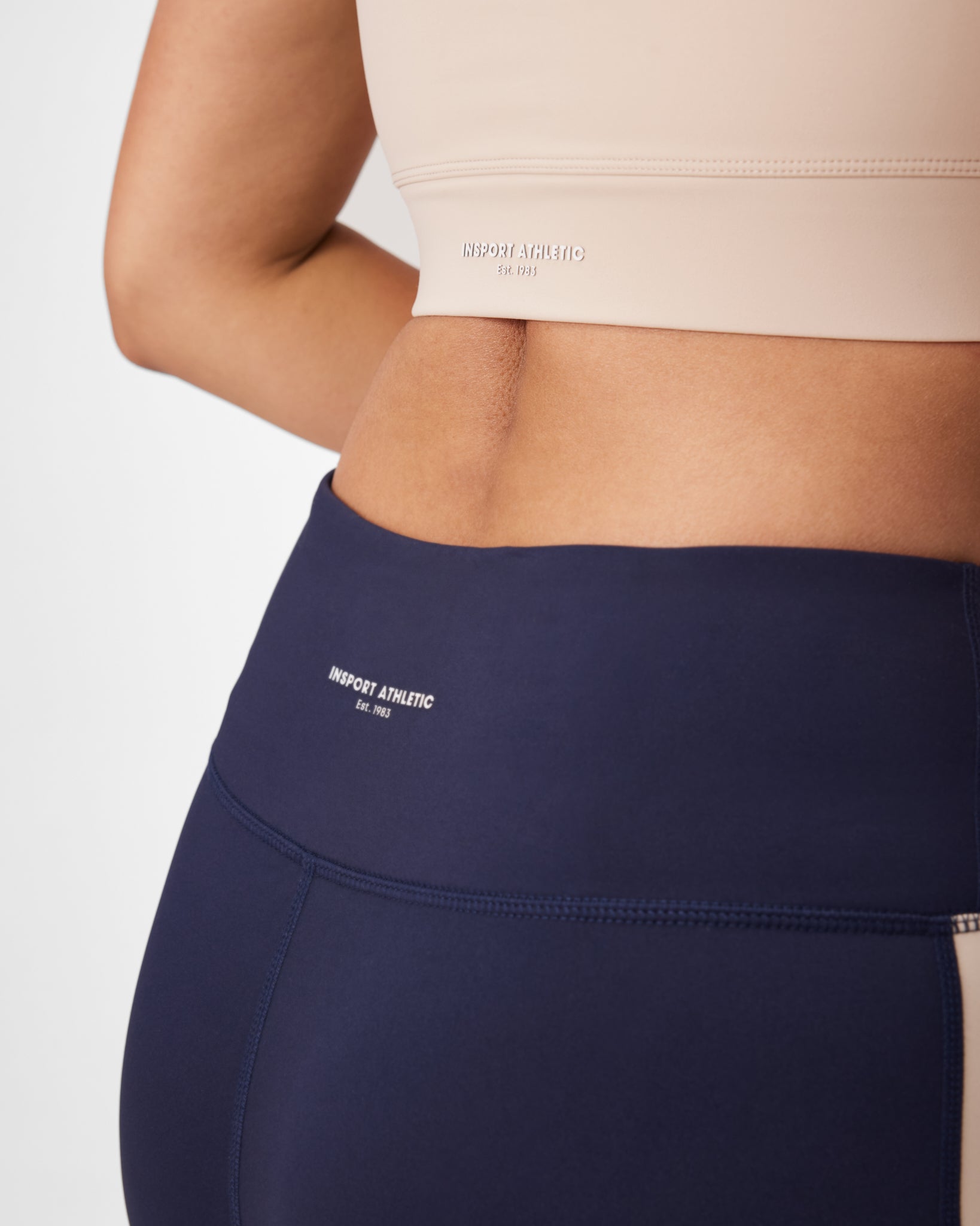INSPORT Women's Escape Panel Full-Length Yoga Tights - Navy & Cream - High Waist Workout Leggings for Running, Gym, and Lounge