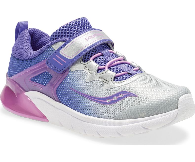 Saucony Purple and Silver Flash Glow A/C Kids Running Shoes - Lightweight Breathable Sneakers for Boys & Girls - Perfect for School, Sports & Daily Activities