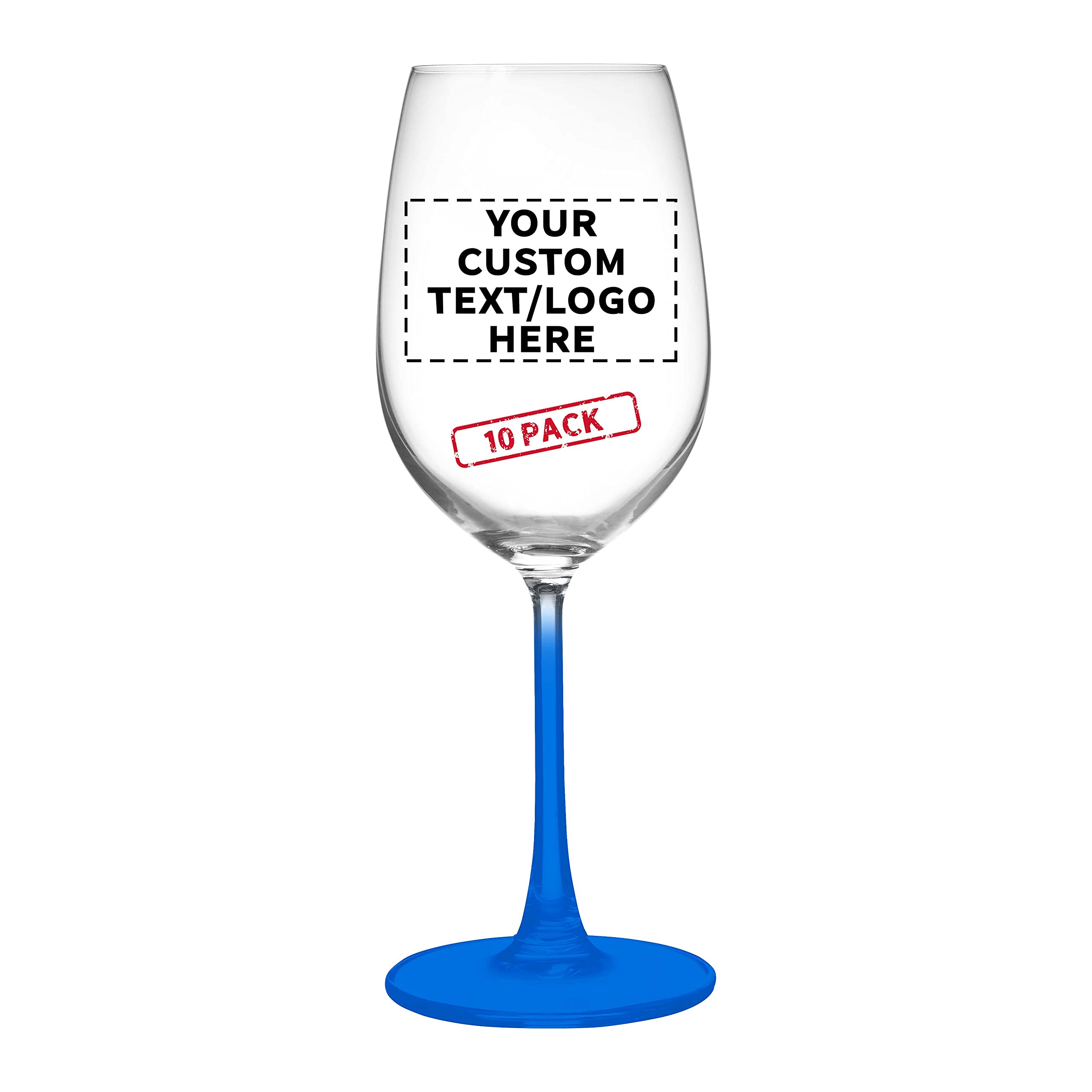 10-Piece Crystal Wine Glass Set - 13.25 oz Elegant Stemware with Custom Text/Logo - Lightweight Barware for Parties, Weddings & Home Entertaining - Blue