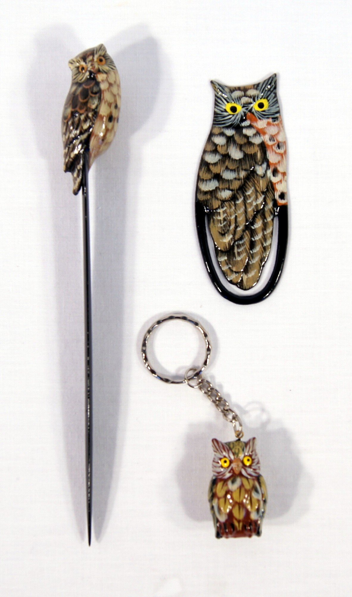 Hand Painted Brown Owl Letter Opener, Bookmark & Keychain Set - 3 Piece Gift Set for Book Lovers, Office & Home Decor