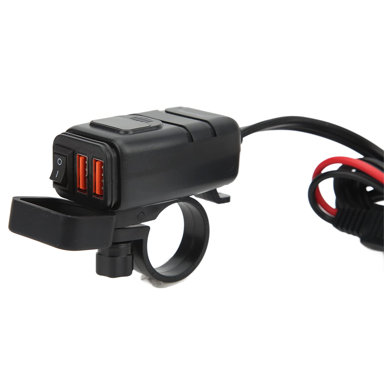 Motorcycle Dual USB SAE to USB Adapter with Cover Switch - Fast Charging & Built-in Voltmeter for Phone & Tablet - Perfect for Road Trips & Motorcycle Accessories