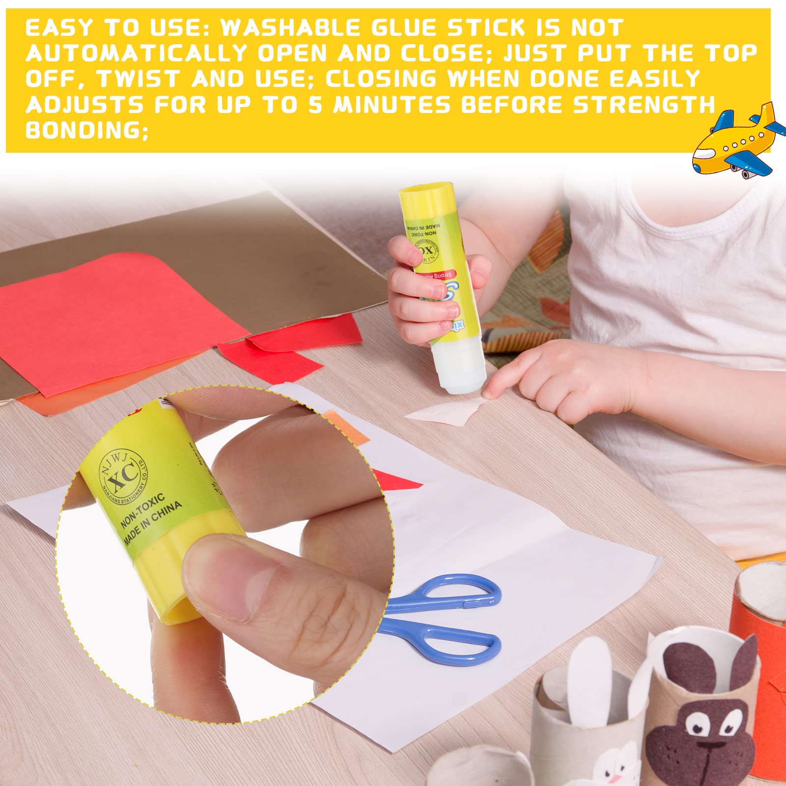 Zubebe Washable White Glue Sticks - 100 Pack for Crafts, Scrapbooking, School & Office | Non-Toxic Adhesive for Kids, Students, Teachers & DIY Projects | Perfect for Classroom, Home & Art Supplies