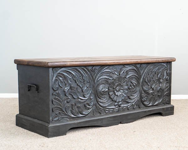 Handmade Charcoal Wooden Blanket Box - Handcrafted Storage Trunk for Blankets, Pillows & Bedding | Perfect for Bedroom, Living Room & Nursery Organization