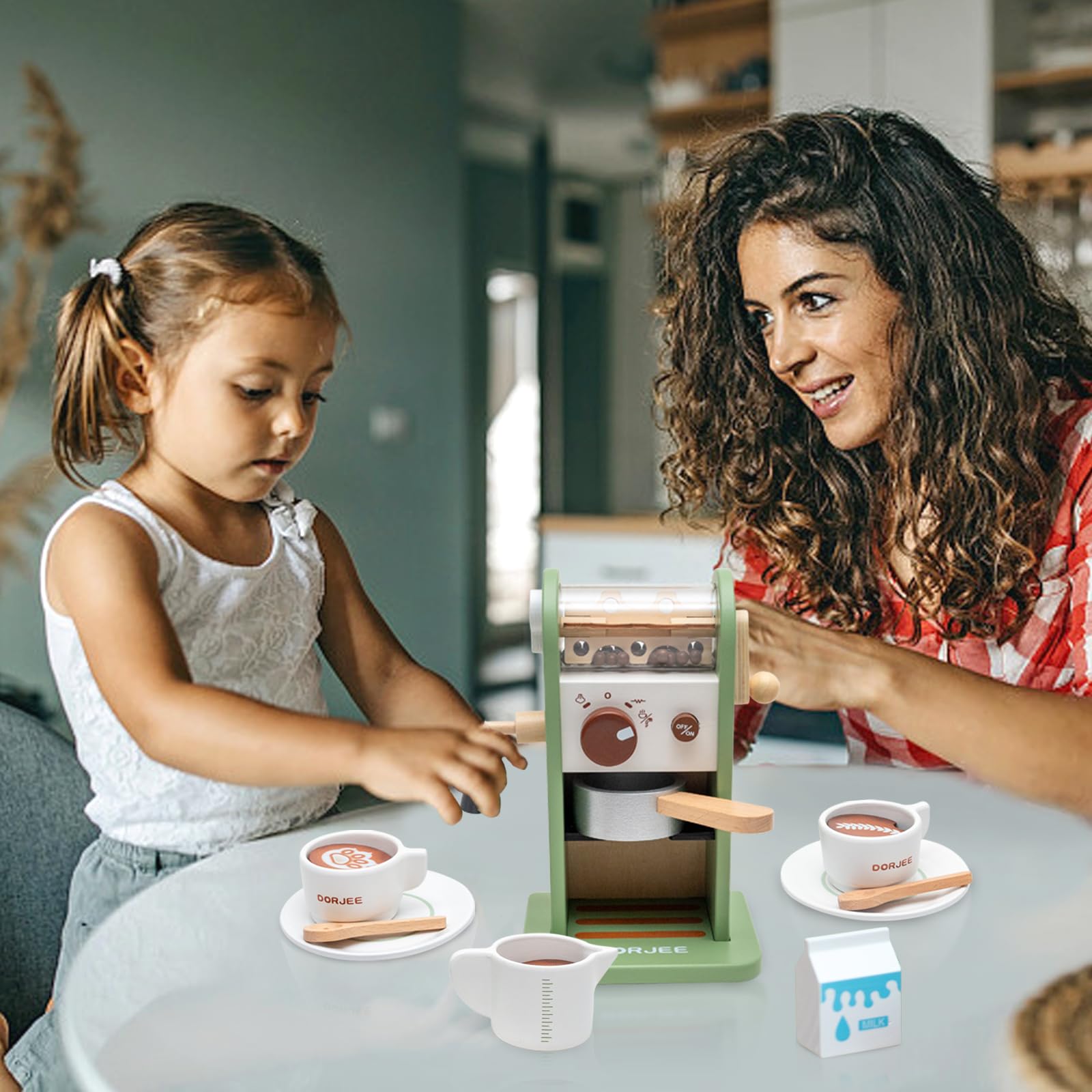 Smartwo Wooden Coffee Maker Toy with Realistic Sounds, Coffee & Dessert Playset, Wooden Kitchen Toy, Kids Pretend Play Barista Role-Playing Set, Gift for 3 4 5 Year Olds - Perfect for Preschool Learning & Imaginative Playtime