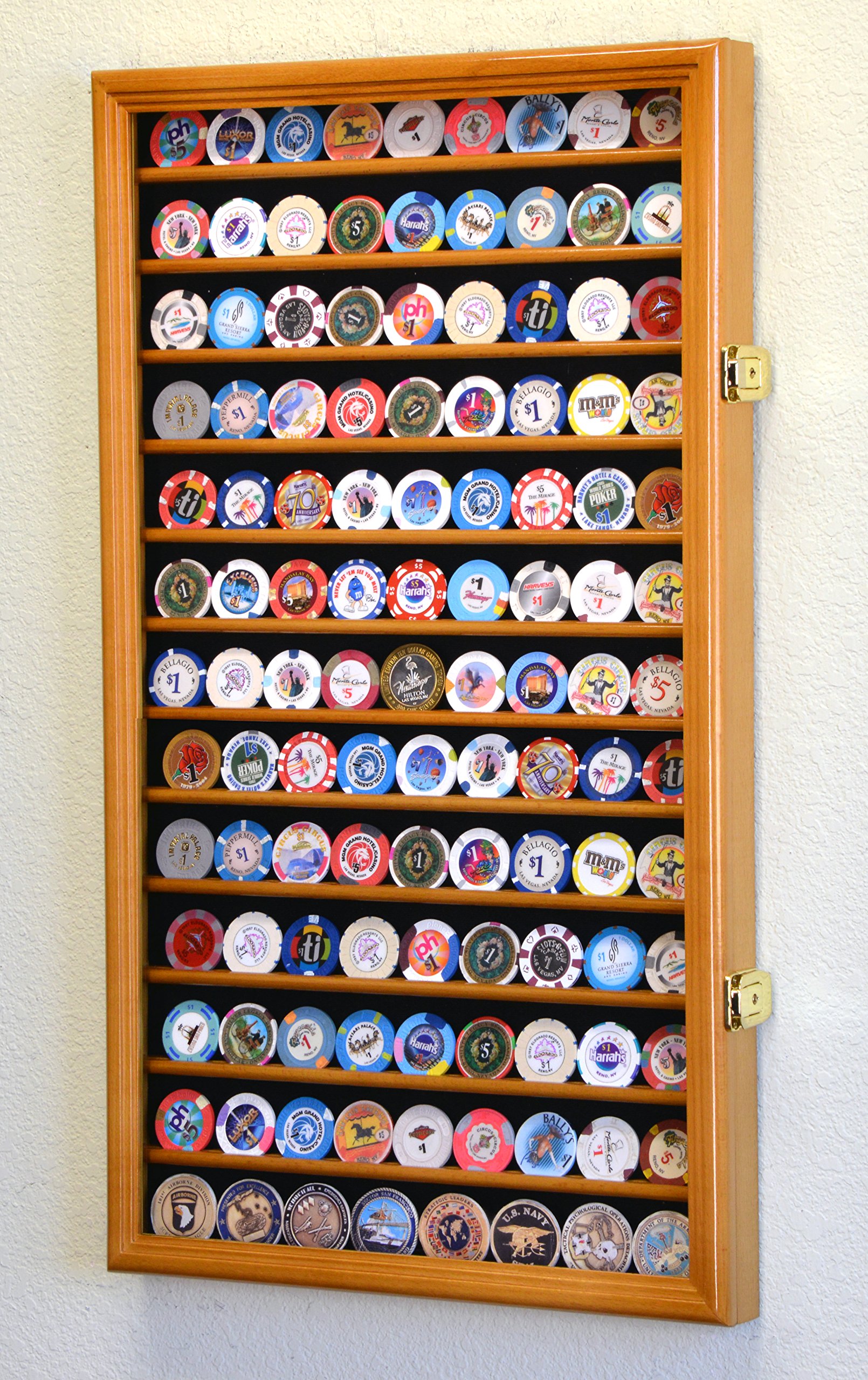 Premium Large Casino Coin Chips Display Case - UV Protected Cabinet Holder for 117 Poker Chips - Perfect for Home Game Rooms & Casino Collectors