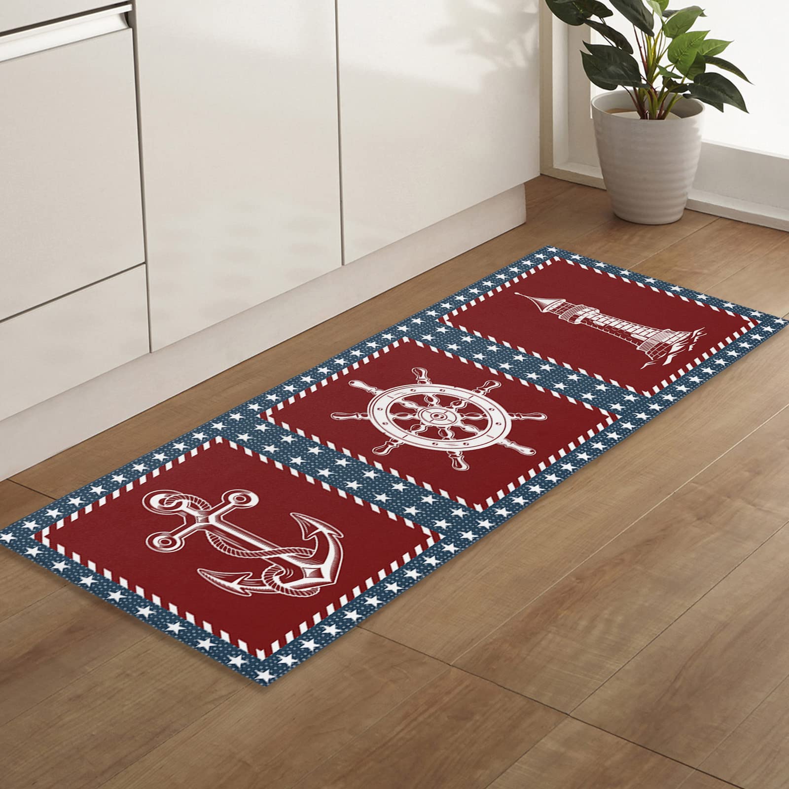 24x71 Inch Non-Slip Welcome Doormat - Ocean Lighthouse Anchor Design, Absorbent Rubber Entrance Mat for Front Door, Waterproof Indoor/Outdoor Use - Perfect for Home, Apartment, Boat & RV Decor
