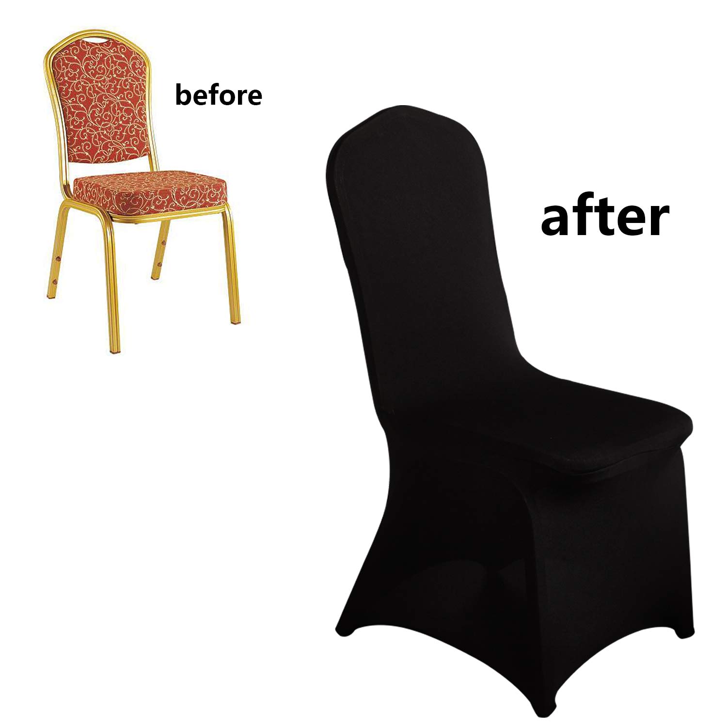 LZY Spandex Stretch Chair Covers for Wedding, Party, Banquet & Dining - Elastic Slipcovers (100-Pack, Black) - Perfect for Event Decor, Home Dining & Office Chairs