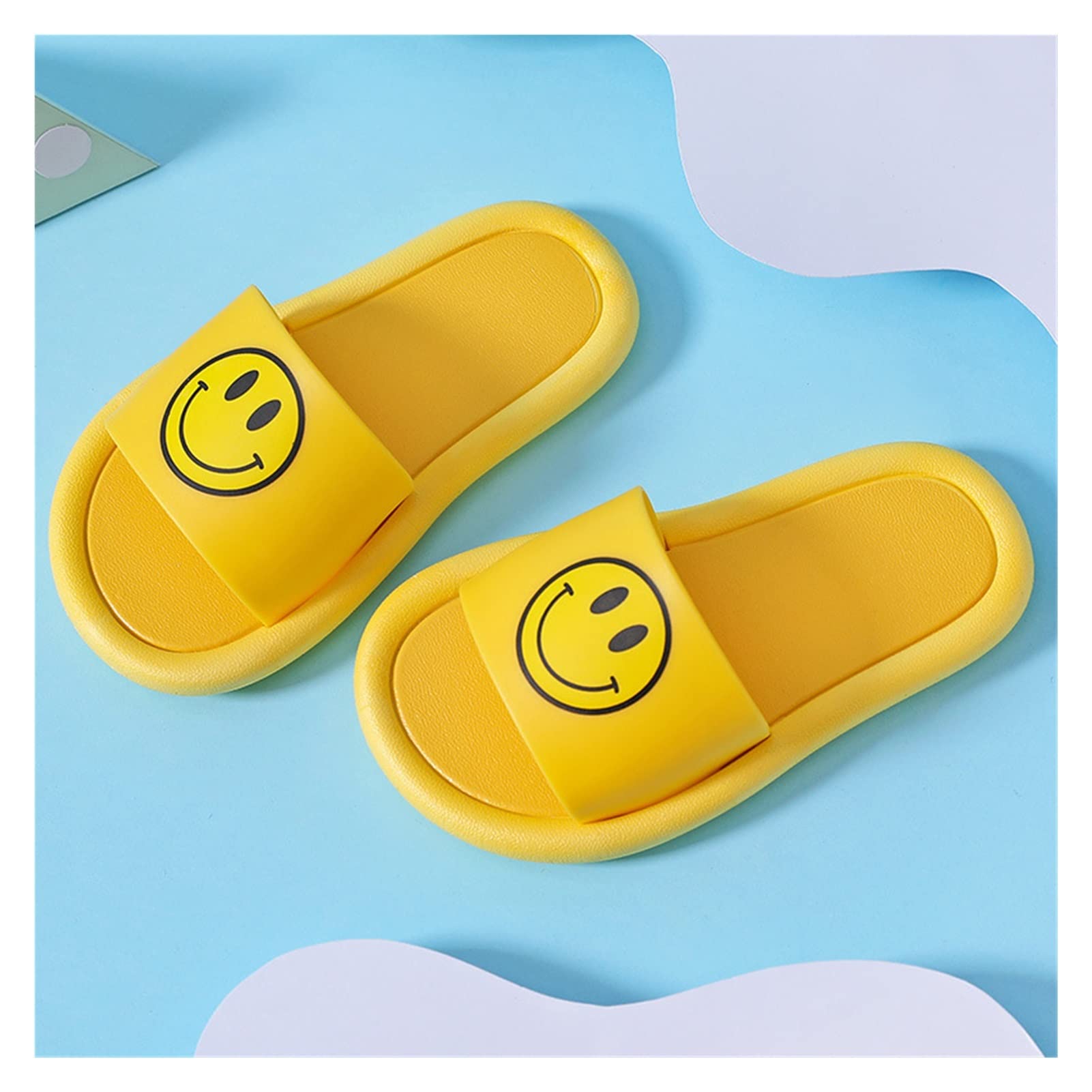 QINGJIA Smiley Face Slippers - Soft Cushioned House Slippers for Women, Men & Kids | Breathable Deodorant Material | Yellow Color Size 12 Little Kid | Perfect for Home, Beach & Indoor Comfort
