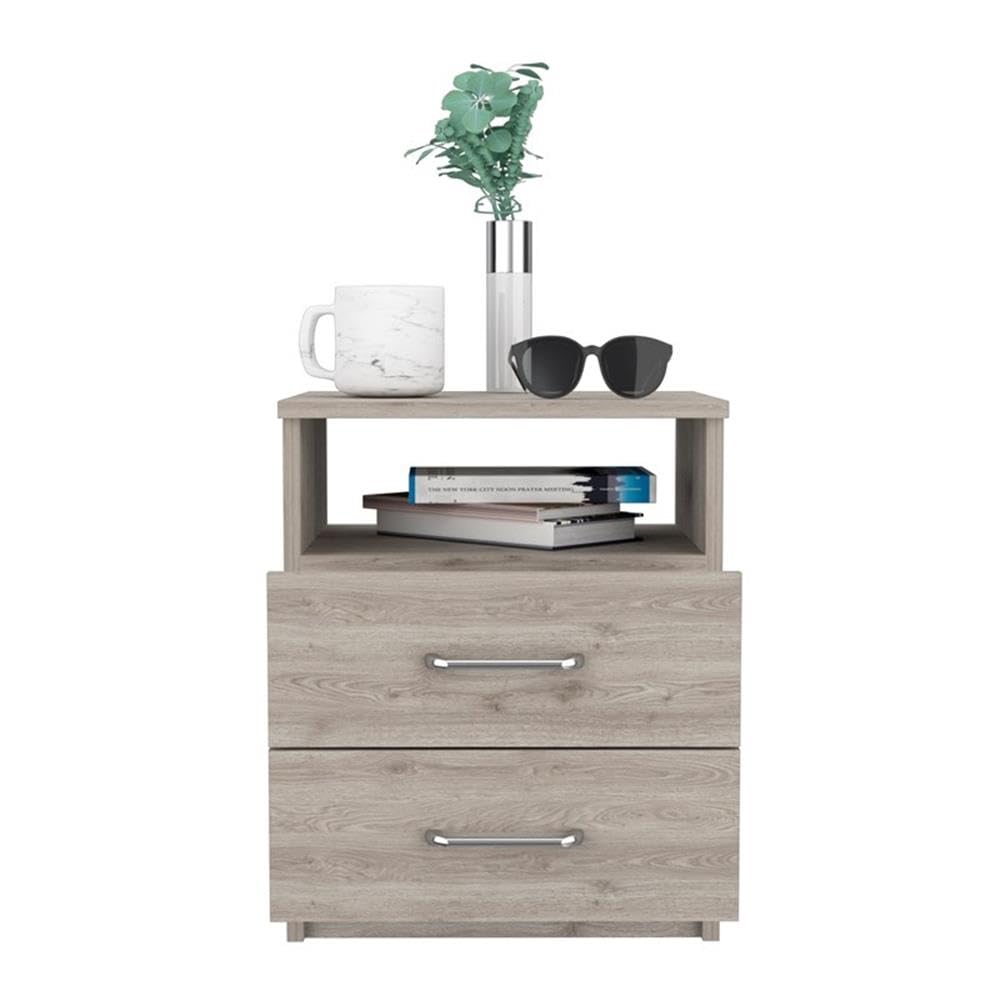 TUHOME Napoles Night Stand - Light Gray Engineered Wood Bedside Table with Drawer - Modern Bedroom Furniture for Small Spaces, Home Decor, Living Room & Guest Room Use