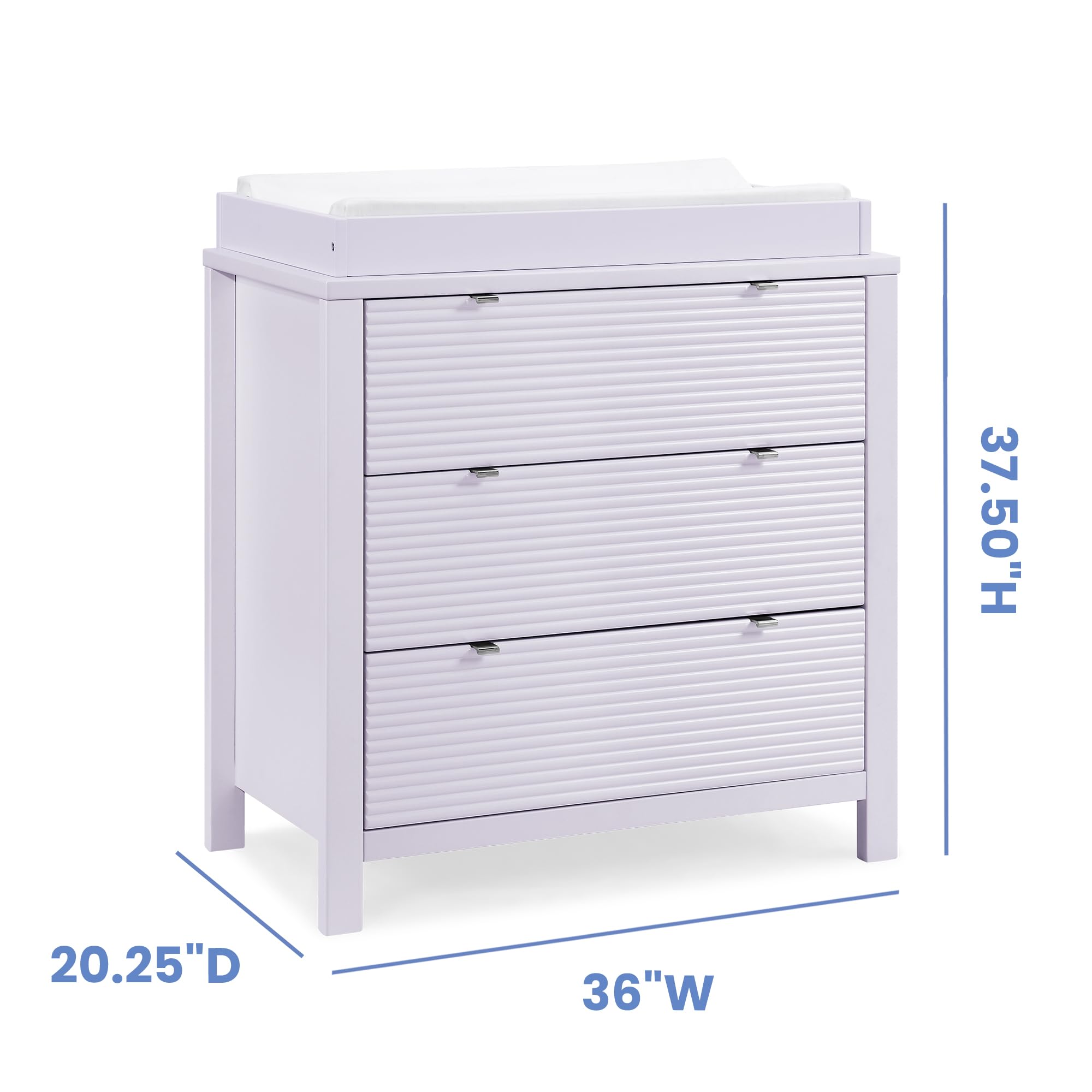 Delta Children Cassie 3-Drawer Dresser with Changing Table Top & Safety Interlocking Drawers - Nursery Storage Solution for Baby Clothes, Diapers & Essentials (Lilac) | Perfect for Newborns & Toddlers Bedroom Organization
