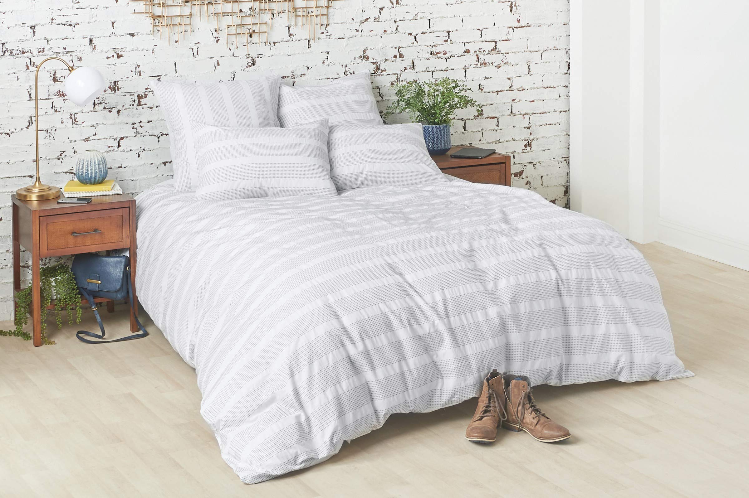 Carol & Frank Mason Queen Duvet Cover Set - 100% Cotton White Bedding for Full/Queen Size - Soft & Breathable for All Seasons - Perfect for Master Bedroom, Guest Room & Hotel Decor
