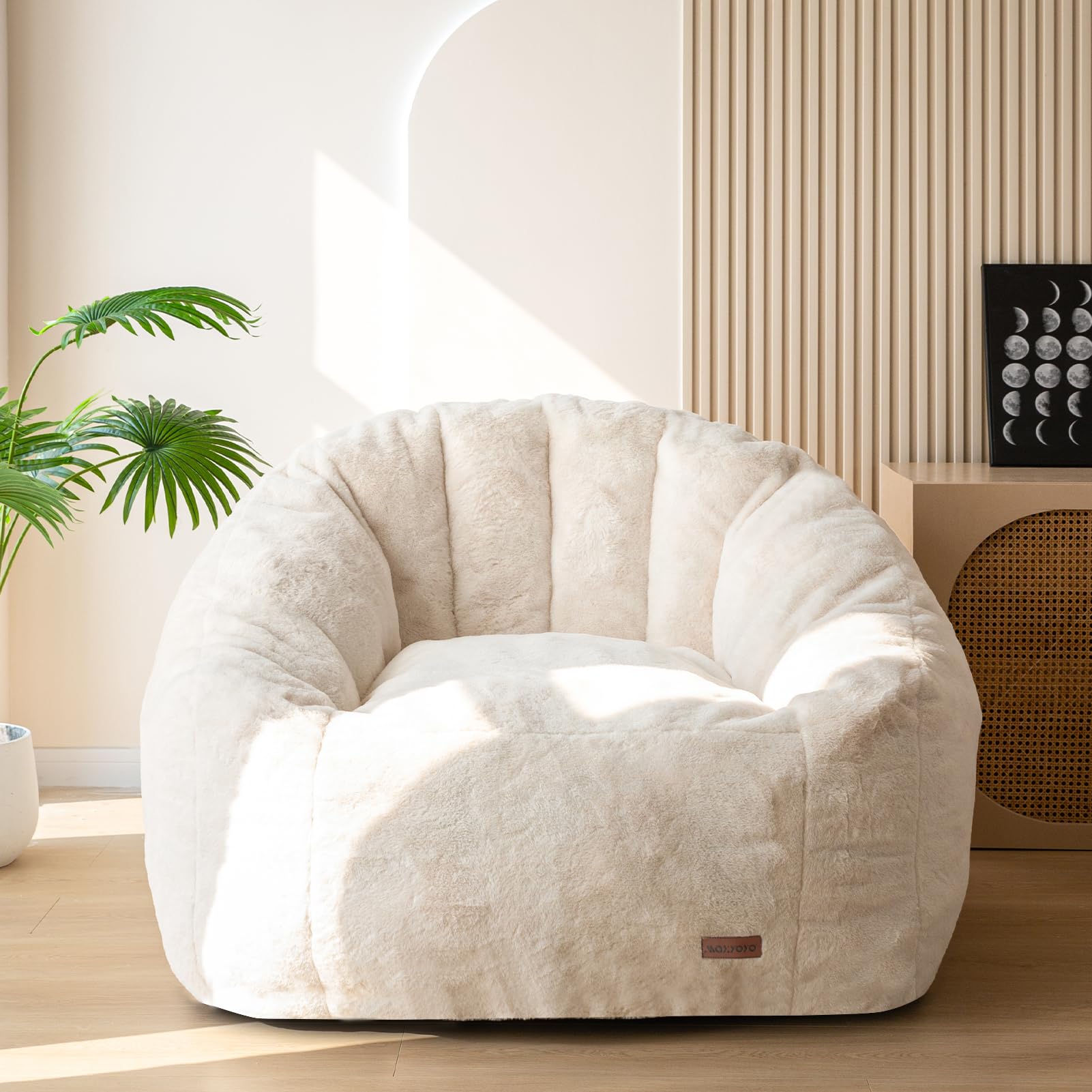 MAXYOYO Giant Bean Bag Chair - Oversized Faux Fur Shell-Shaped Lounge Sofa for Adults & Kids, Large Floor Couch with Filler for Gaming, Reading & Relaxing | Perfect for Living Room, Bedroom & Game Room