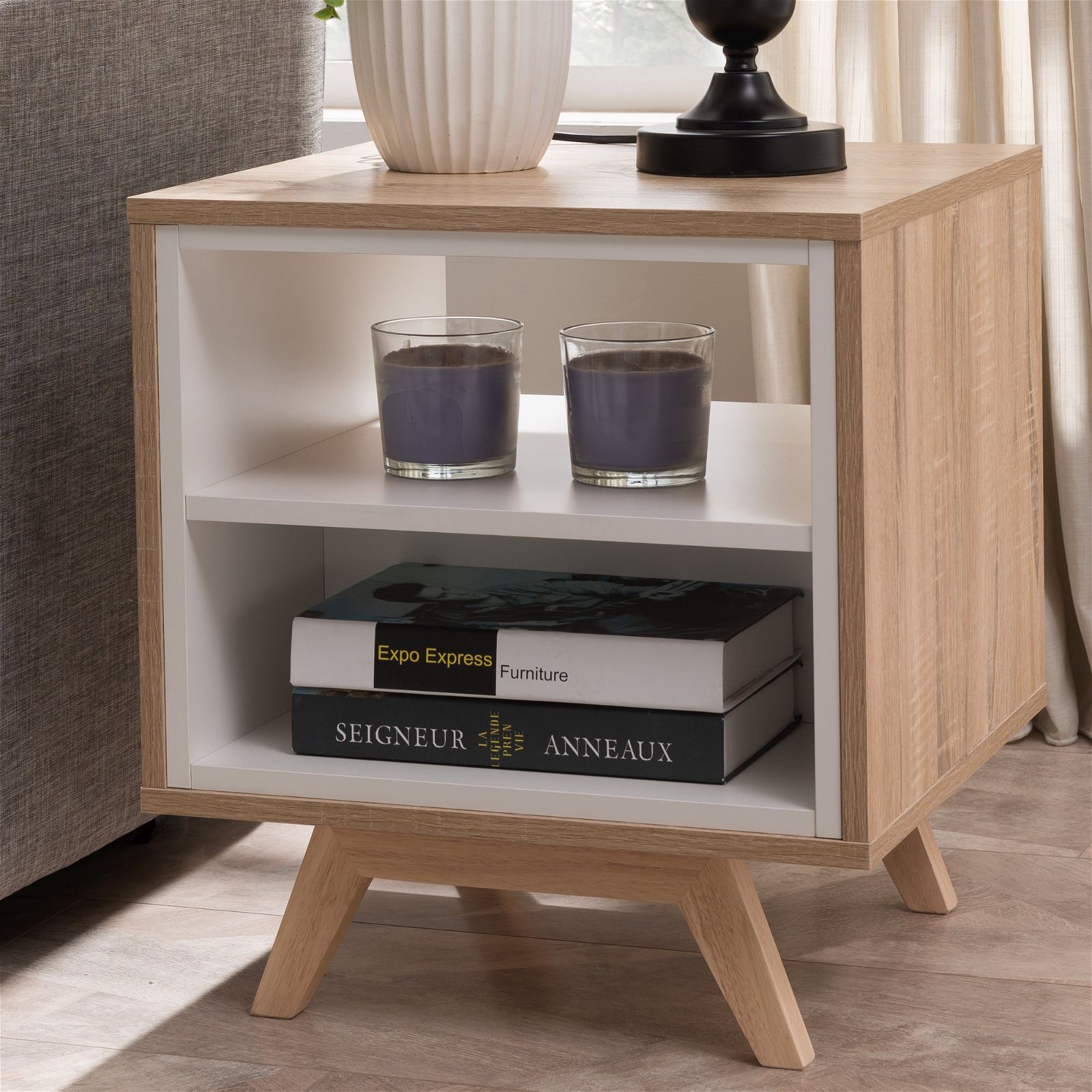 Criterion Tuscany End Table - 450mm White Oak Wood Nightstand for Living Room, Bedroom & Office Furniture
