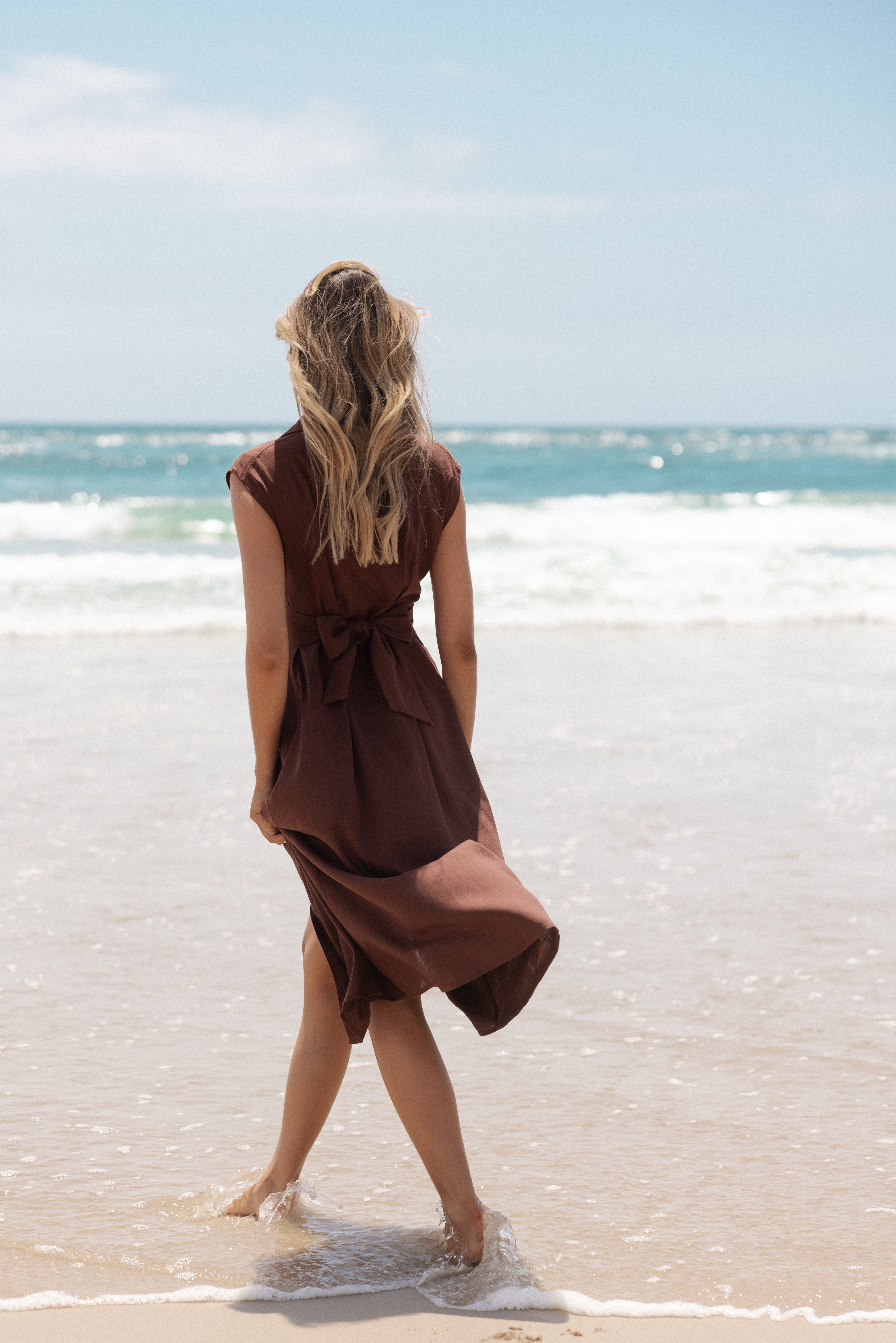 Chocolate Brown Cami Midi Dress for Women - Elegant Sleeveless Summer Dress for Casual Outings, Date Nights & Beach Vacations