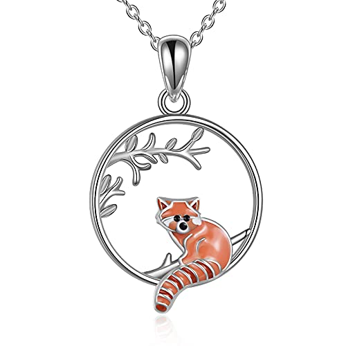 YAFEINI Sterling Silver Red Panda Raccoon Pendant Necklace - Cute Animal Jewelry for Women & Girls | Perfect Christmas Gift, Birthday Present & Everyday Wear