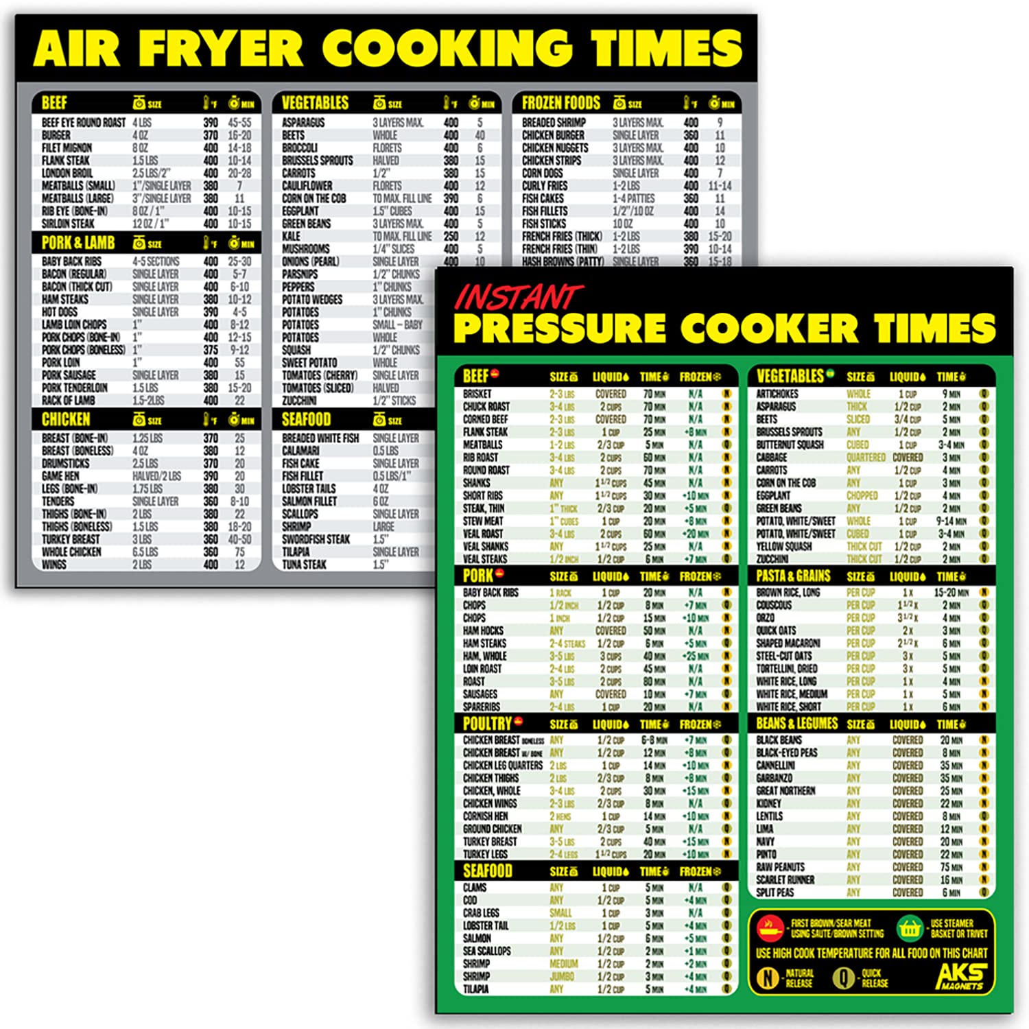 Air Fryer Cheat Sheet & Instant Pot Magnetic Cheat Sheet Bundle - XL Easy-Read Cooking Reference Guides for Air Frying & Pressure Cooking - Perfect Kitchen Accessories for Quick Meals & Healthy Cooking