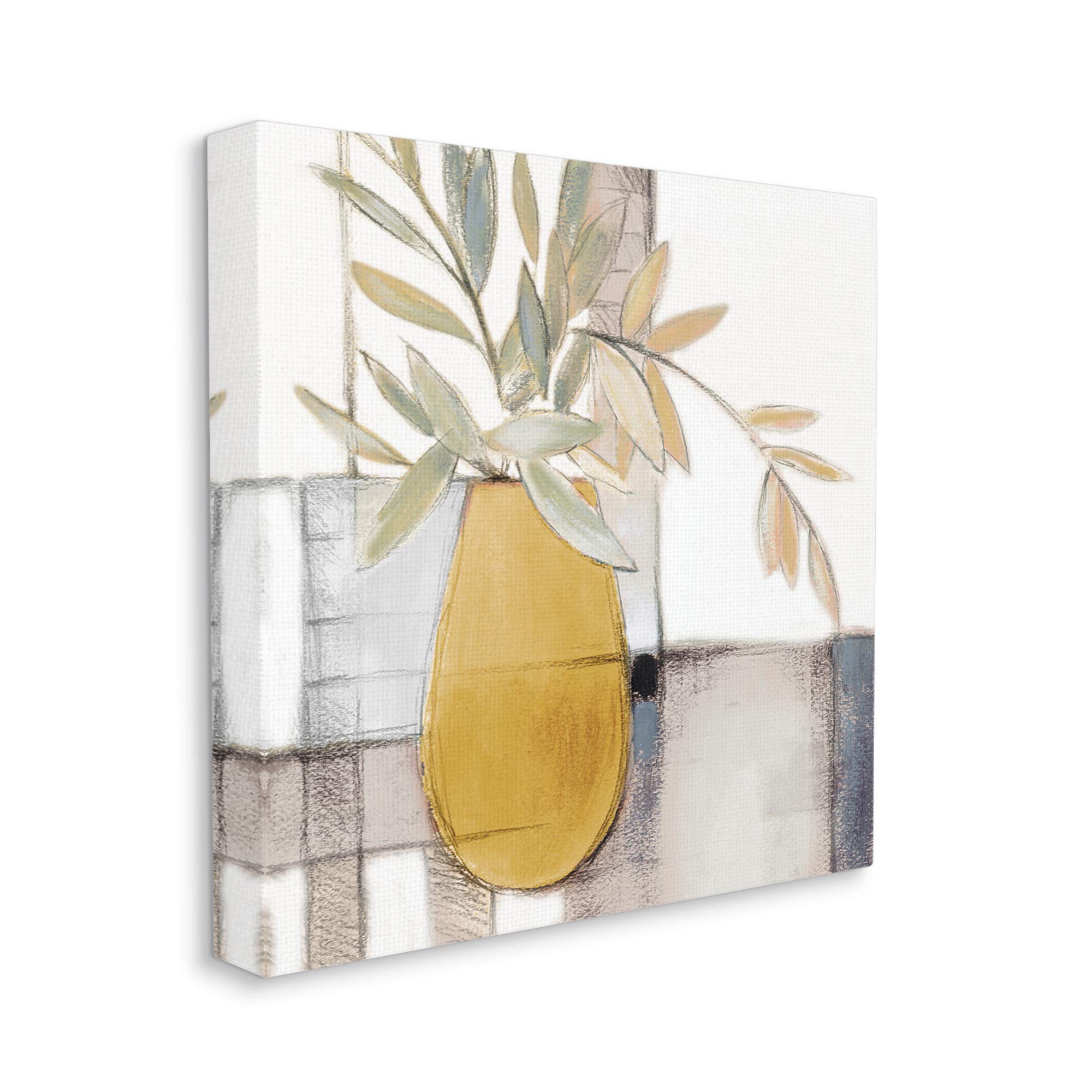 Stupell Industries Yellow Foliage Vase Over Abstract Grid Pattern Canvas Wall Art - 24