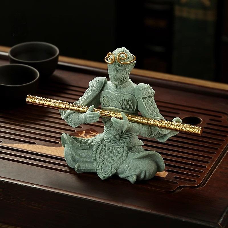Black Myth: Wukong Sandstone Tea Pet Ornament - Handcrafted Chinese Zen Decor for Tea Ceremony, Office Desk & Meditation Space