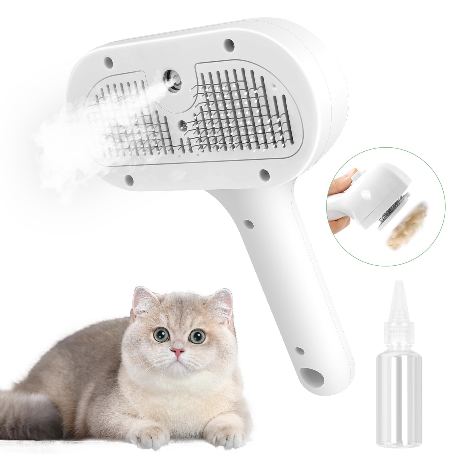 ETACCU 3-in-1 Pet Steam Brush for Dogs & Cats - Self-Cleaning Grooming Tool with Release Button to Remove Tangled & Loose Hair for Long/Short Haired Pets | Perfect for Shedding Control & At-Home Pet Grooming Sessions