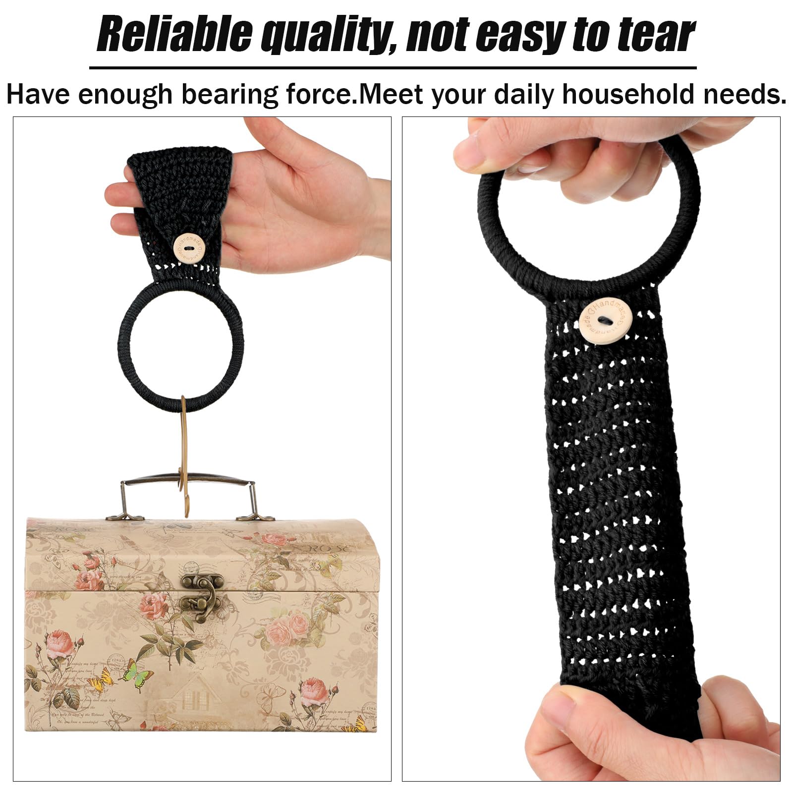 Tatuo 3-Piece Crochet Towel Holder Set - Hanging Kitchen & Bathroom Dish Towel Rings - Oven Handle Hooks for Stove (Black) - Perfect for Organizing Kitchen Towels, Oven Mitts & Utensils