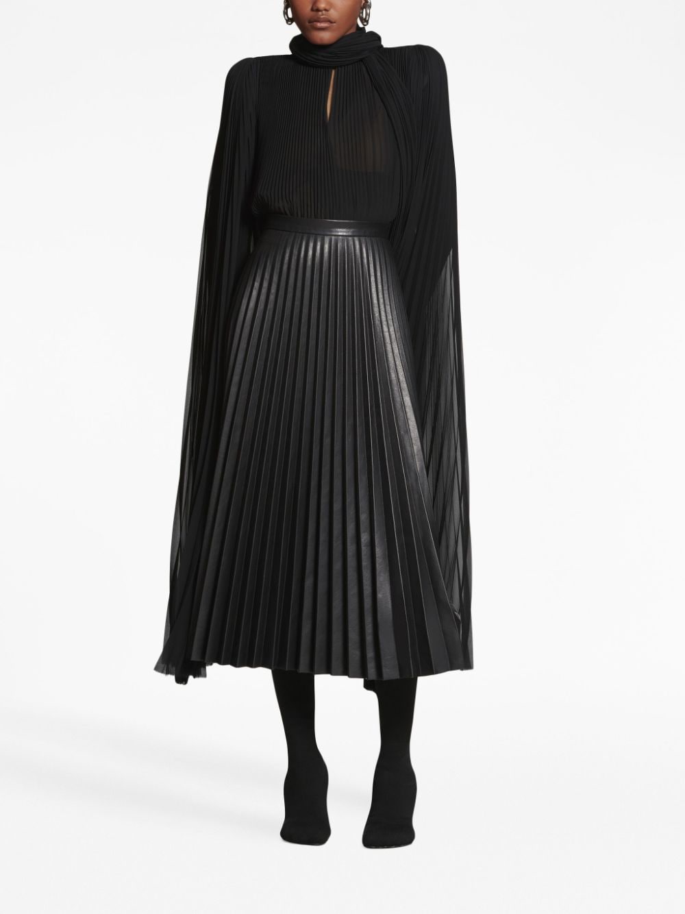 Balenciaga Black Skirts for Women - Stylish High Waist Pleated Midi Skirt for Casual, Office & Party Wear