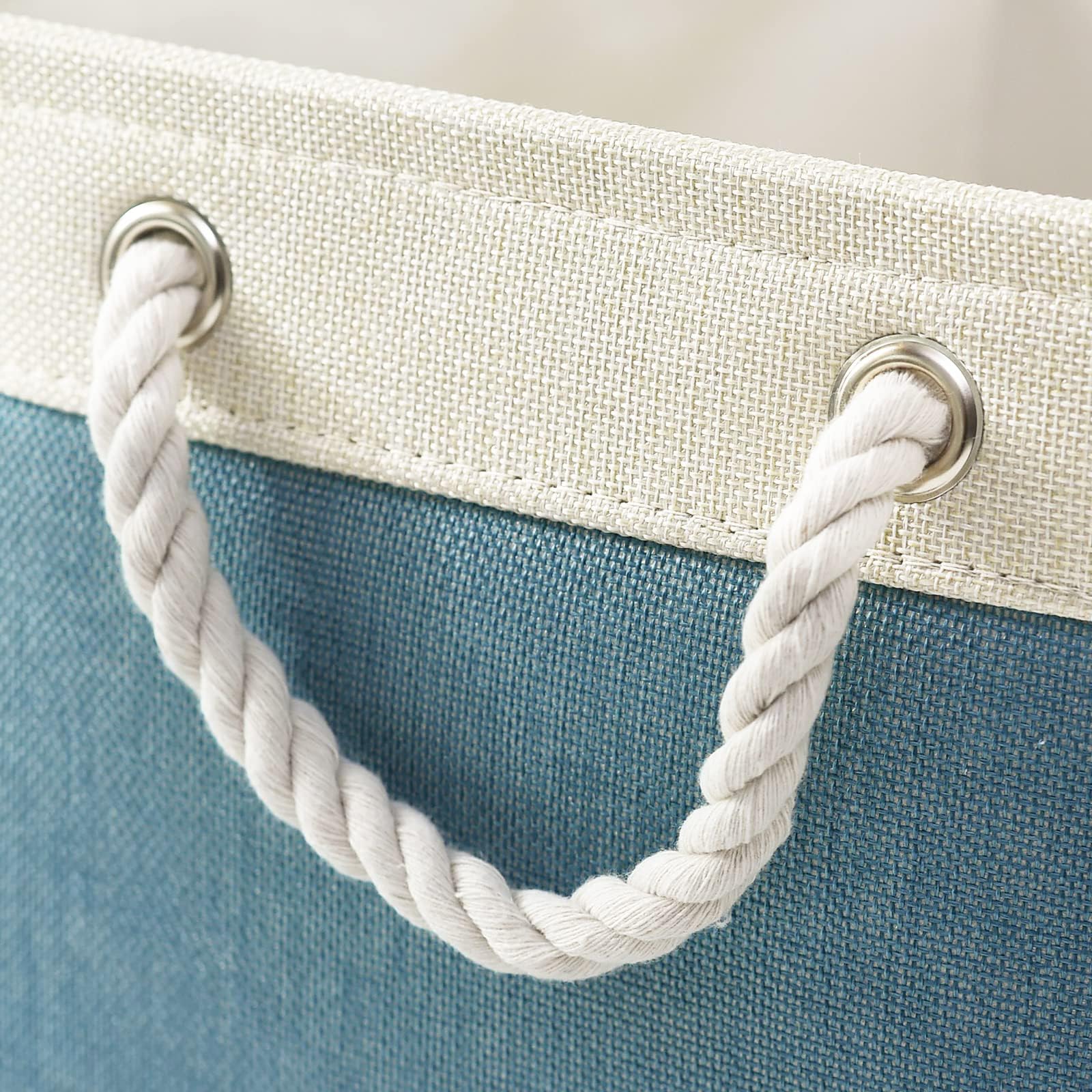 TcaFmac 4-Pack Large Fabric Storage Bins & Collapsible Baskets with Rope Handles - 16x12x8 Inch Organizer for Shelves, Closet, Toys (White & Green) | Perfect for Home Organization, Nursery, and Office Storage