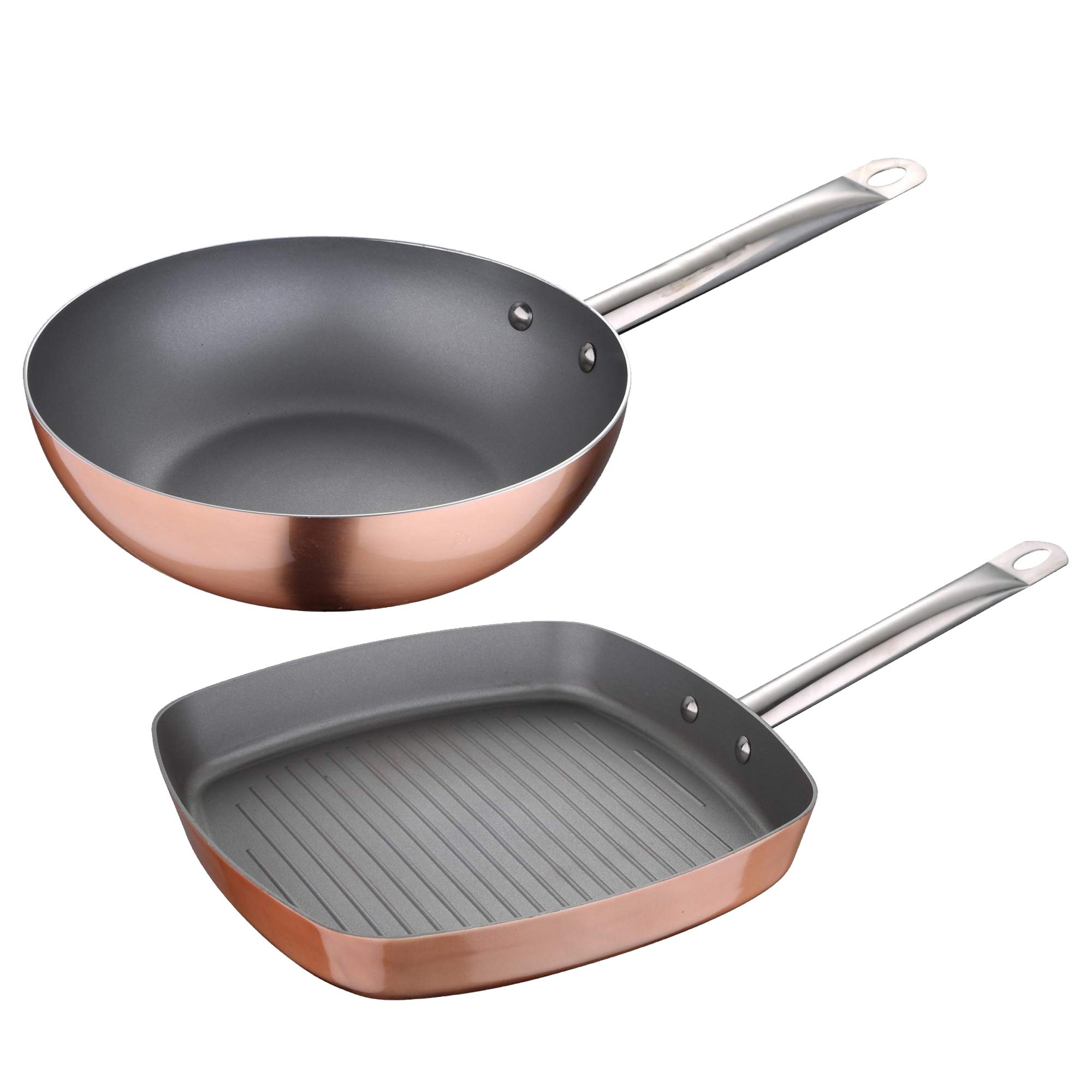 San Ignacio 5-Piece Nonstick Frying Pan Set (18/22/26cm) with 2 Lids - Induction Compatible Aluminum Cookware with Copper Effect - Perfect for Home Cooking, Restaurant & Camping Use