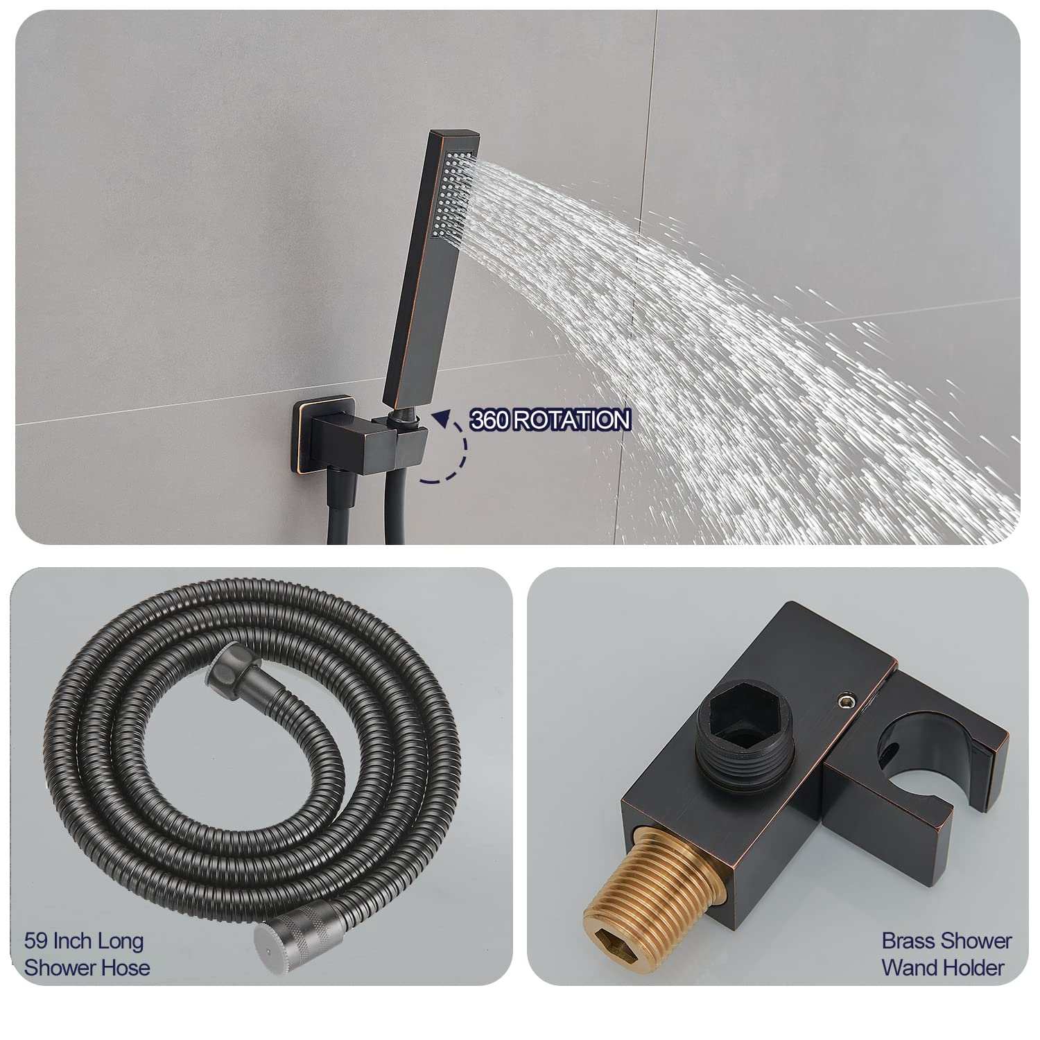 Oil Rubbed Bronze Rain Shower Faucet Set - 10 Inch Square Shower Head with Handheld & Waterfall Spray - All Metal Shower System with Valve Trim Repair Kit - Perfect for Bathroom Renovation & Luxury Spa Experience