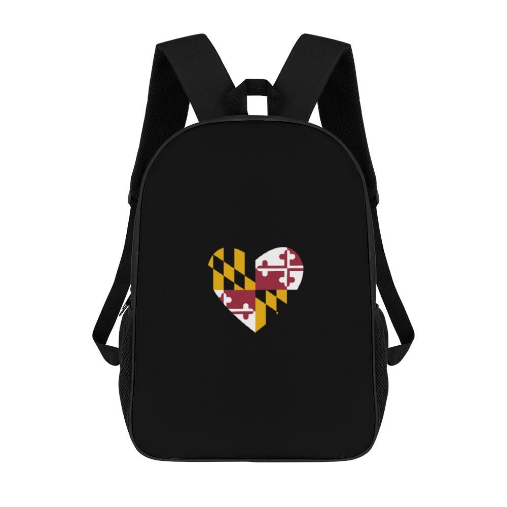 Maryland Flag Heart Backpack - 17 Inch Laptop Backpack for School & Travel, 3D Printed College Computer Bag for Men & Women | Perfect for Students, Commuters & Maryland Pride Fans