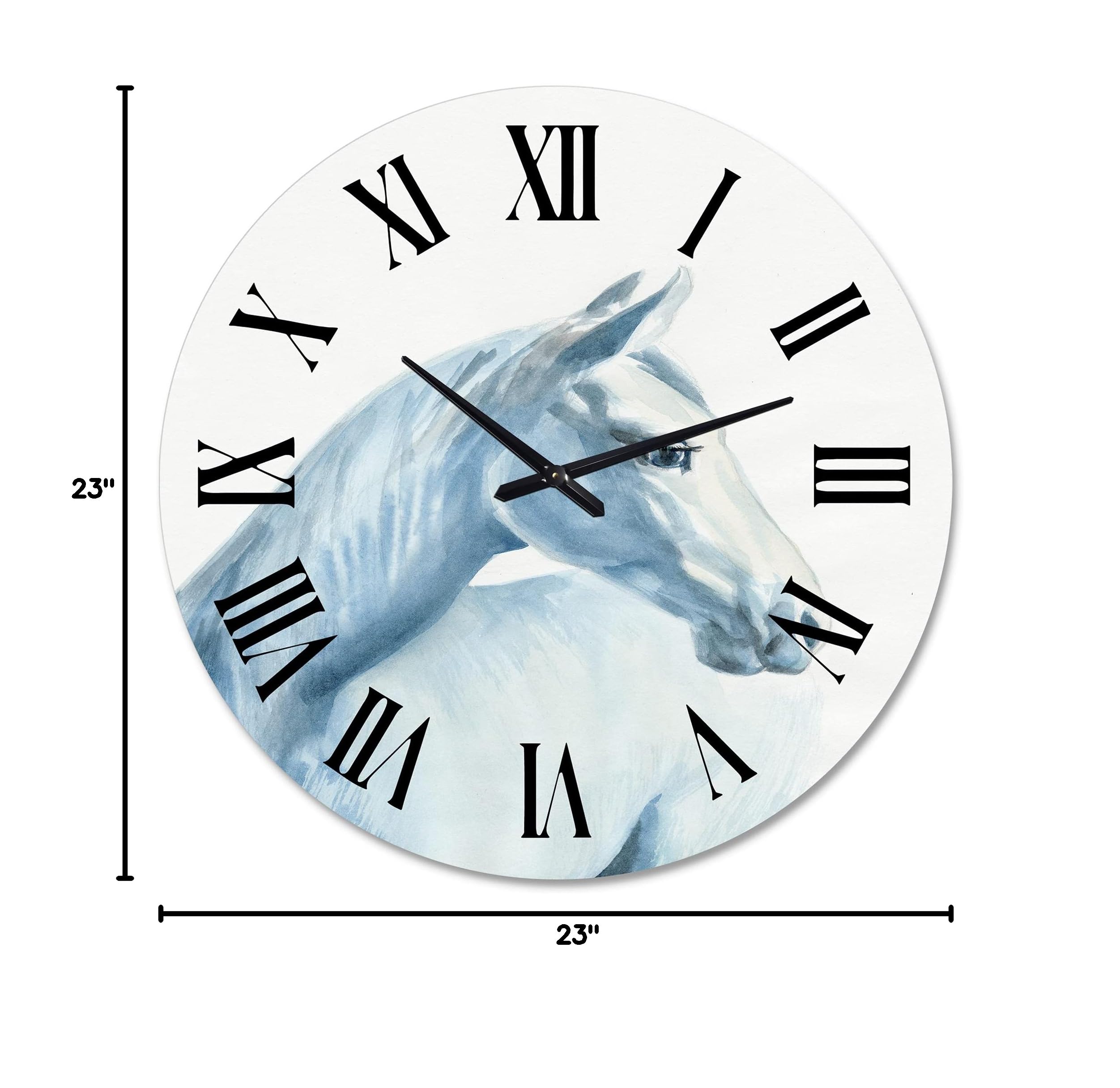 Farmhouse Wall Clock with Light Blue Horse Portrait - Large Rustic Animal Wall Clock for Bedroom, Living Room & Office Decor | Perfect for Home, Farmhouse & Country Style Interiors