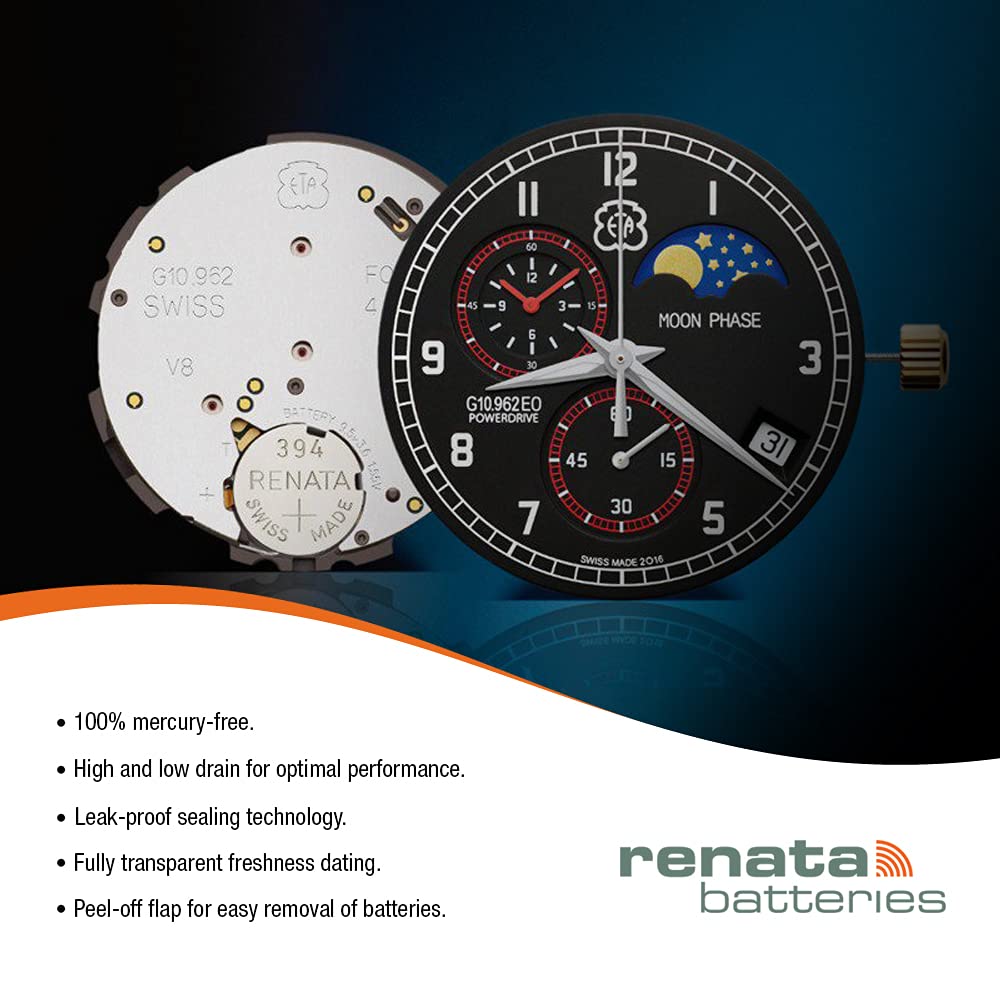 Renata Watch Batteries - 2 Pack of High-Performance Silver Oxide Button Cell Batteries for Watches, Clocks, and Small Electronics - Perfect for Timex, Casio, and Seiko Watches