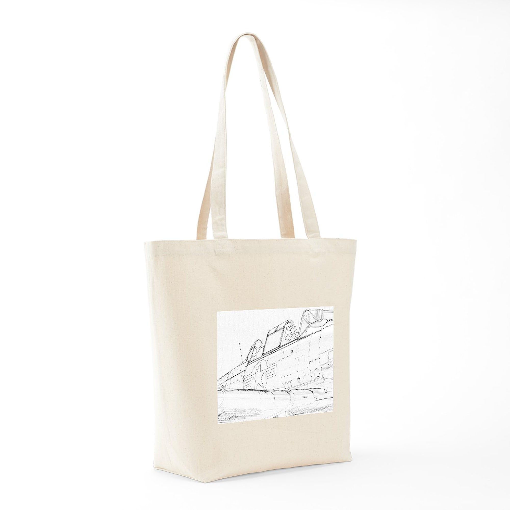 Aviation Sketch Tote Bag - Natural Canvas Reusable Shopping Bag for Groceries, Beach & Everyday Use | Eco-Friendly Cotton Tote with Unique Airplane Design
