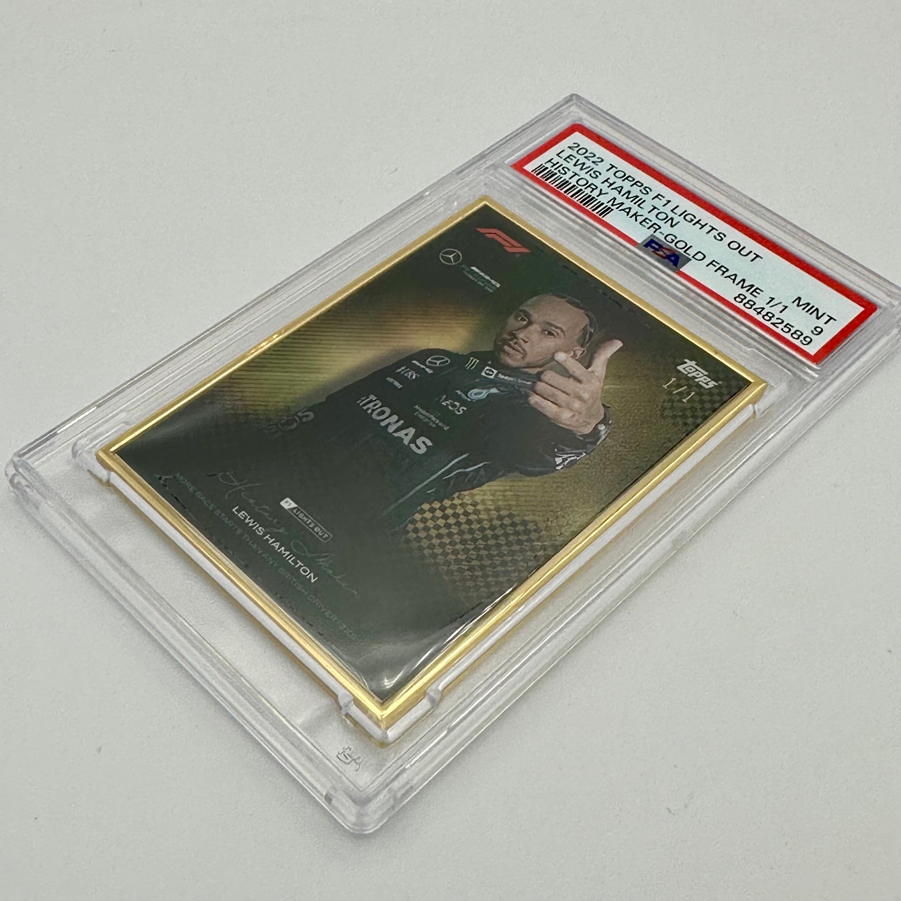 1/1 Gold Frame Lewis Hamilton History Maker 2022 Lights Out PSA 9 - Rare Collectible F1 Racing Memorabilia for Display & Investment