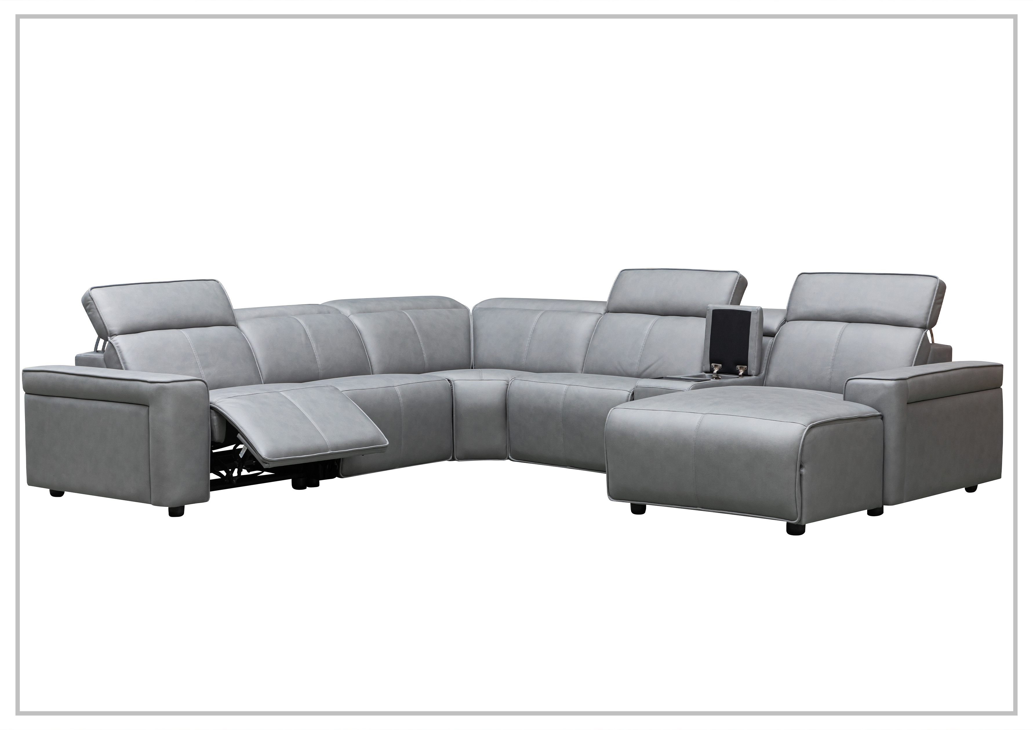 Klaussner Leonardo 6-Piece Power Recliner Sectional Sofa Set with USB Charging - Modern L-Shaped Living Room Furniture for Home Theater & Family Gatherings