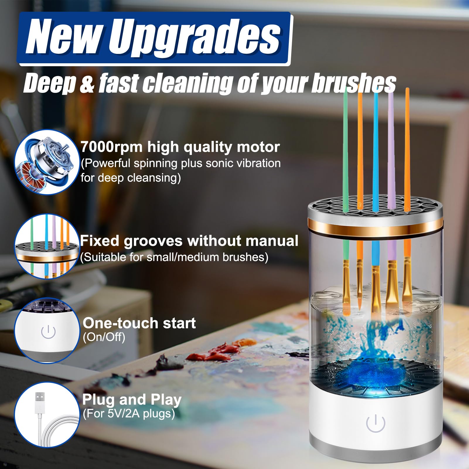 XANGNIER Electric Paint Brush Cleaner Machine with Sonic Rotation Technology & Cleaning Pad - Effortless Cleaning for Acrylic, Watercolor & Oil Brushes - Essential Artist Tool for Studio & Home Art Projects