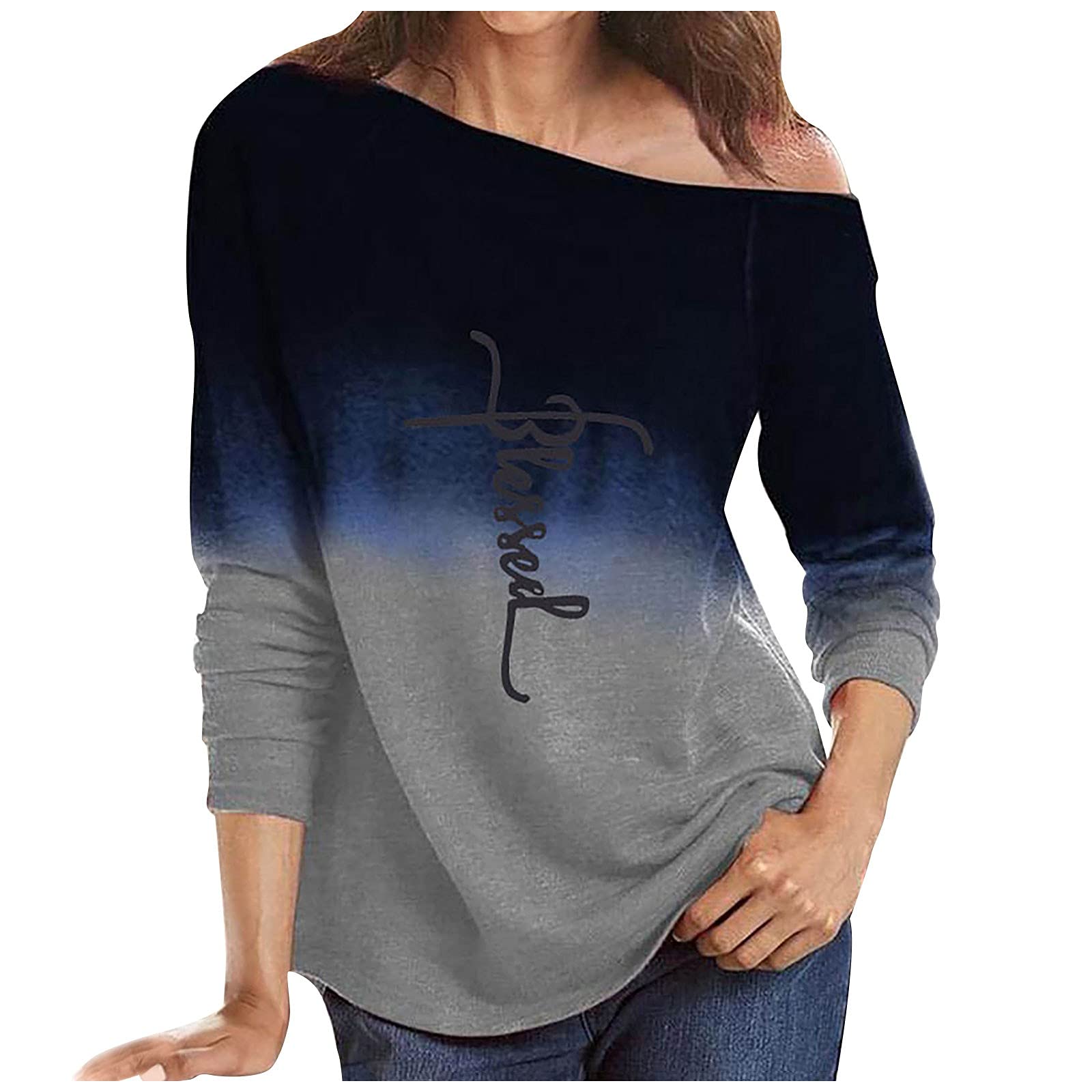 Women's Oversized Long Sleeve Sweatshirt - Green & White Yoga Tops for Girls | Casual Loungewear, Workout Shirts & Streetwear Fashion