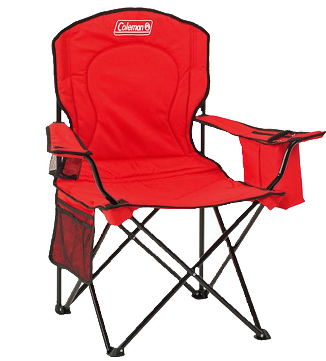 Coleman Cooler Quad Chair - Portable Folding Camping Chair with Built-in Cooler, Red - Perfect for Outdoor Picnics, Beach Trips, and Tailgating Parties