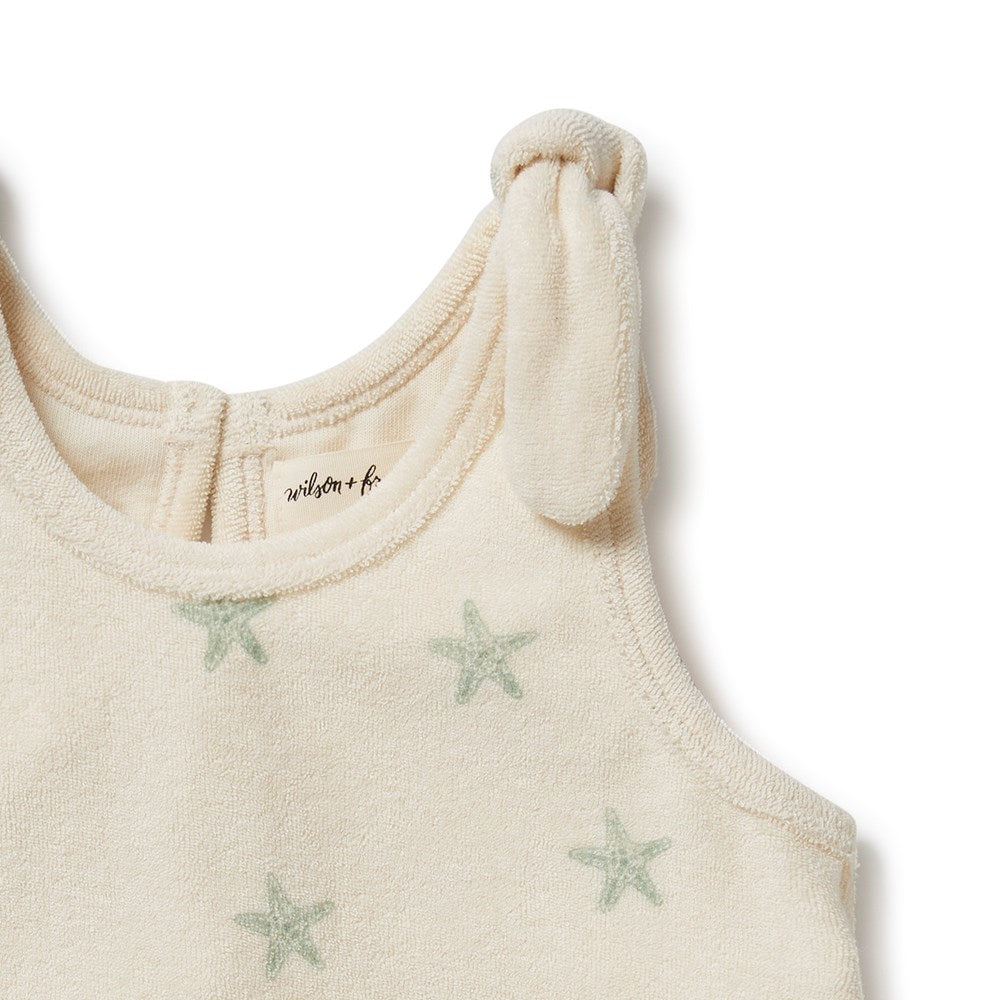 Organic Terry Tie Singlet for Baby - Soft Cotton Starfish Design Onesie - Perfect for Newborn Photoshoots, Beach Outings & Nursery Essentials