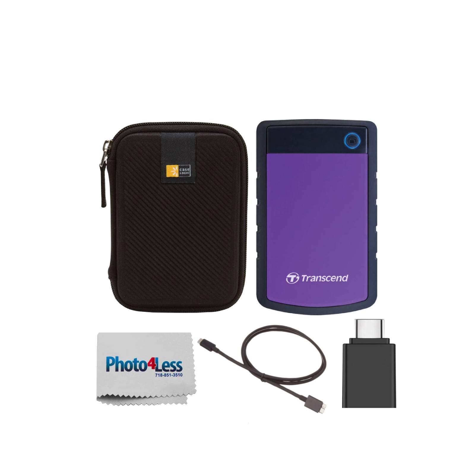 Transcend 4TB StoreJet 25H3 Rugged Portable External Hard Drive (Purple) with Hard Drive Case, USB C Adapter & Cable - Shockproof HDD for Mac, PC, Laptop, Gaming, Backup & Travel Storage