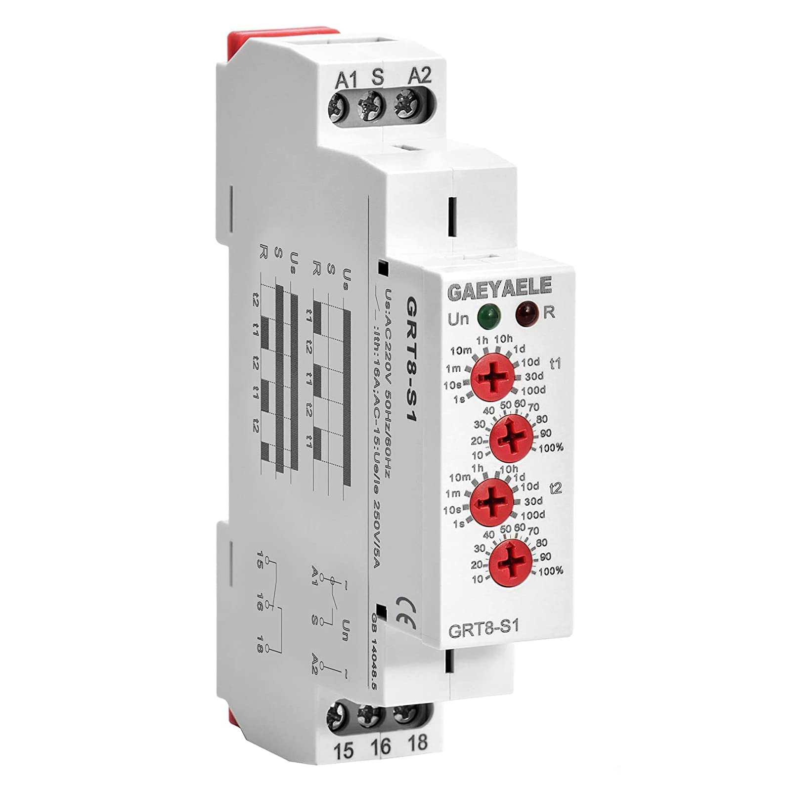 GRT8-S1 Asymmetric Cycle Timer 1SPDT Relay AC230V 16A - Electronic Repeat Timer for Industrial Automation & HVAC Systems